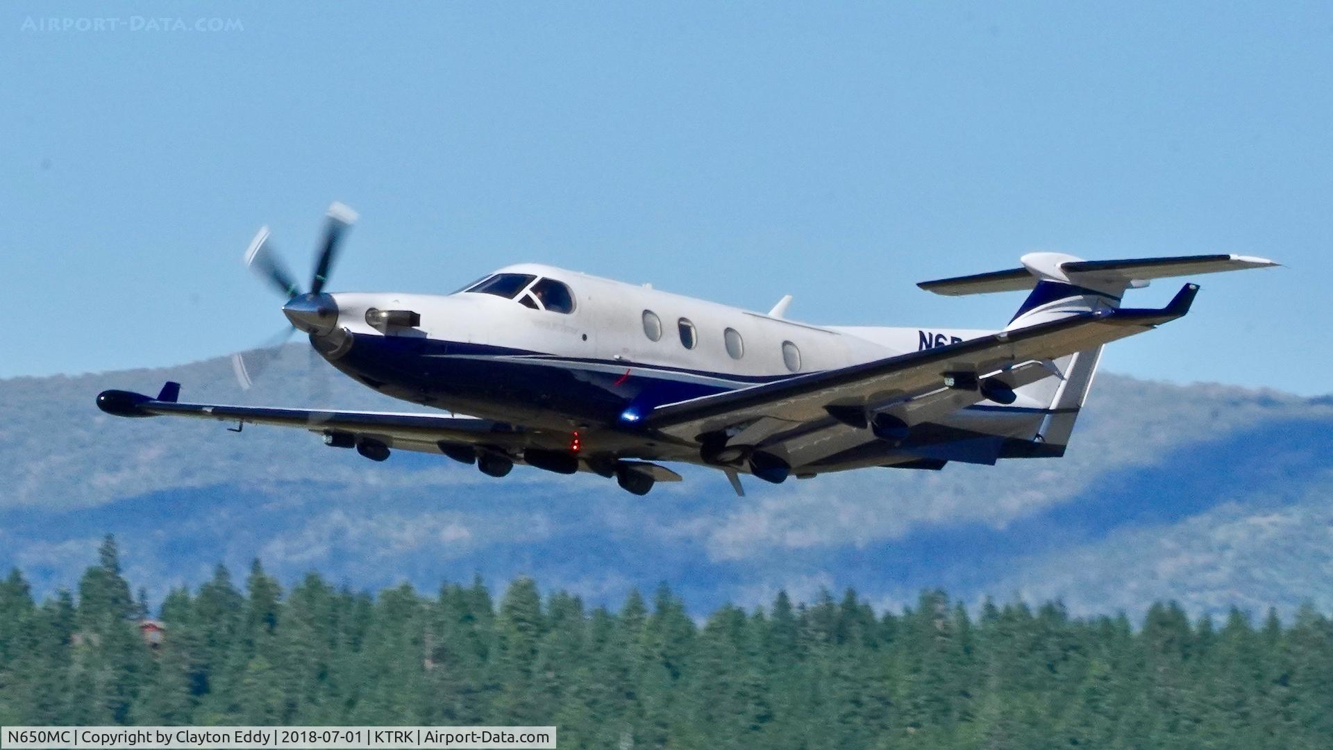 N650MC, 2005 Pilatus PC-12/45 C/N 650, Departing Truckee Airport California 2018.