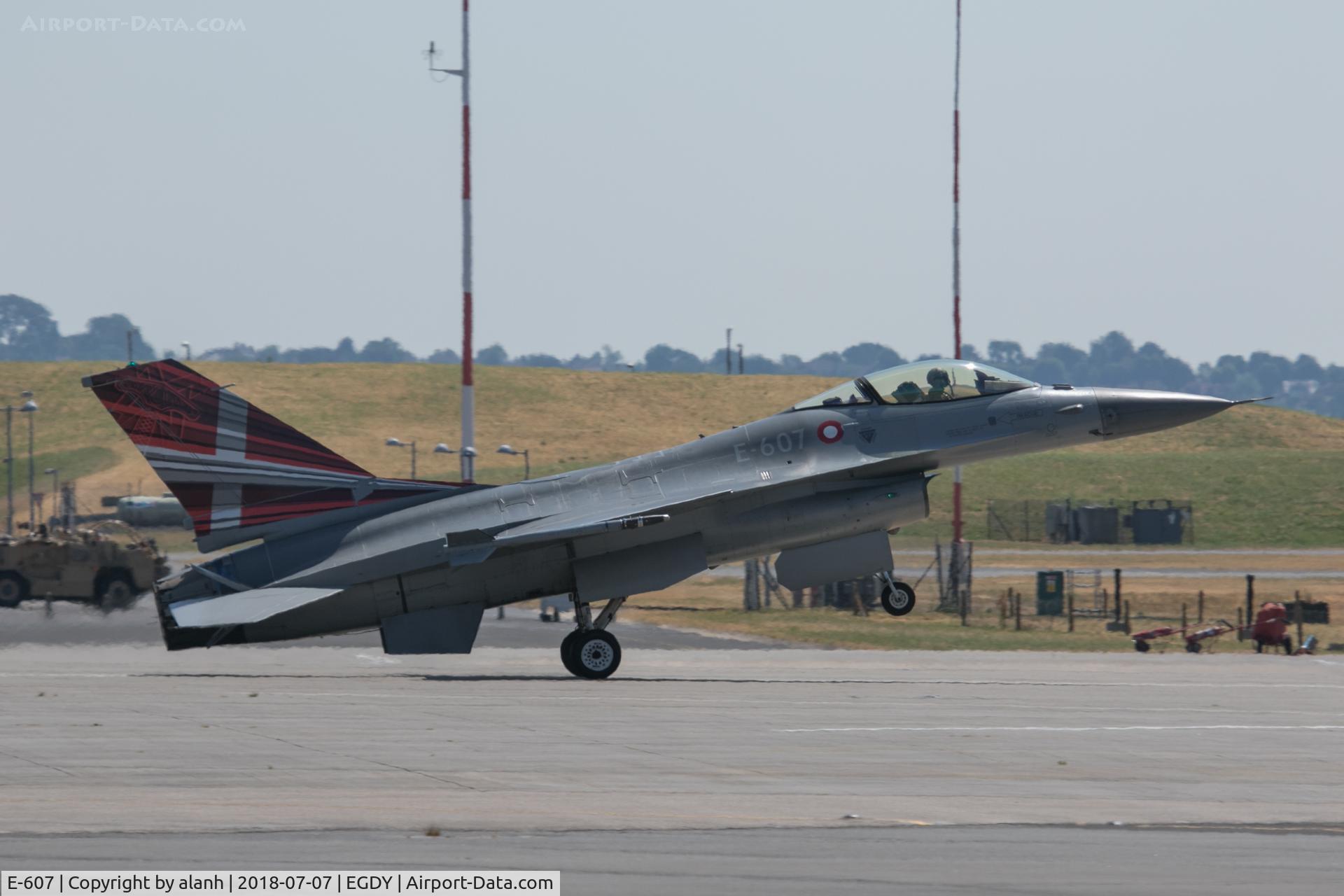 E-607, 1982 SABCA F-16AM Fighting Falcon C/N 6F-42, Rolling out after display at Yeovilton Air Day 2018