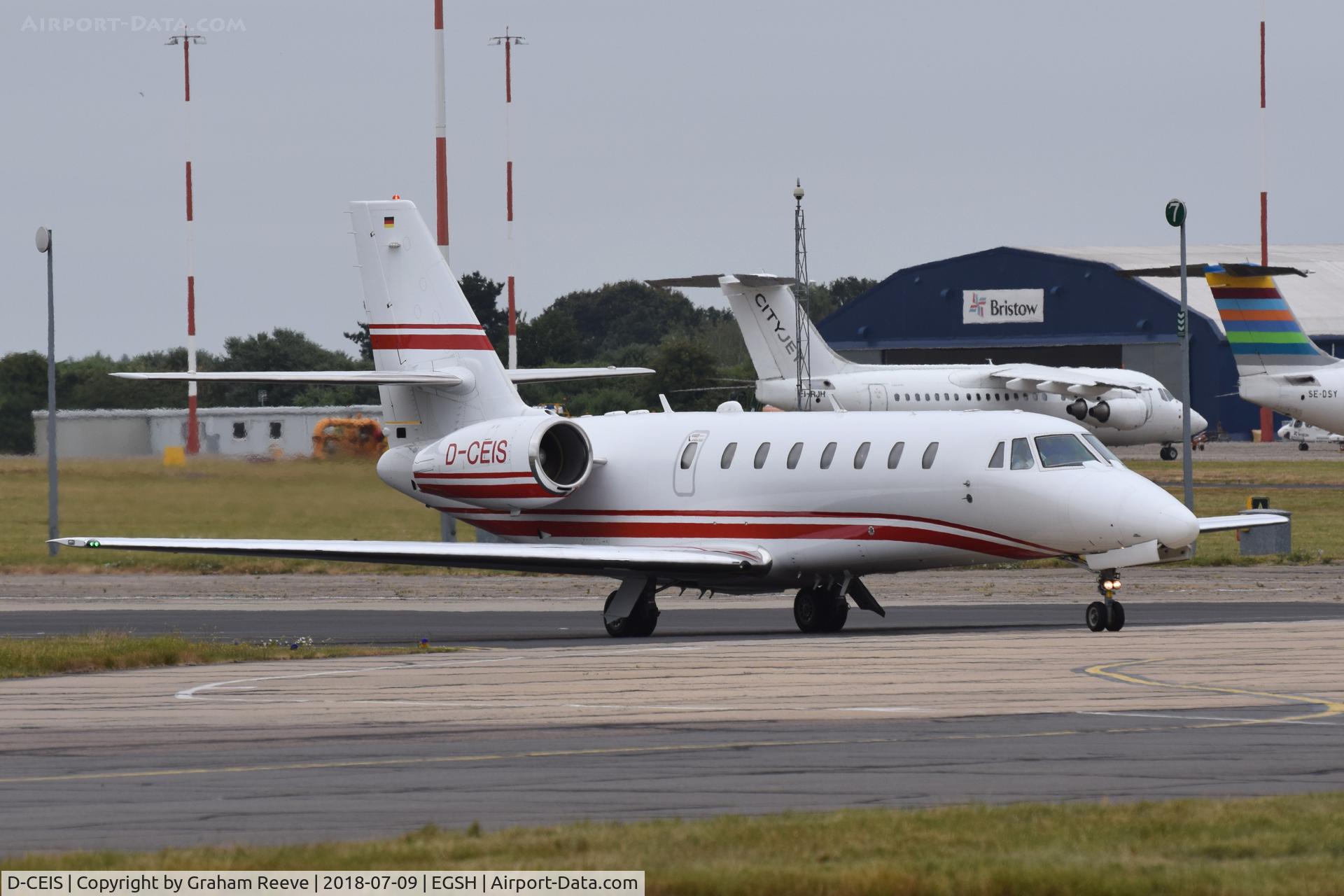 D-CEIS, 2008 Cessna 680 Citation Sovereign C/N 680-0185, Just landed at Norwich.