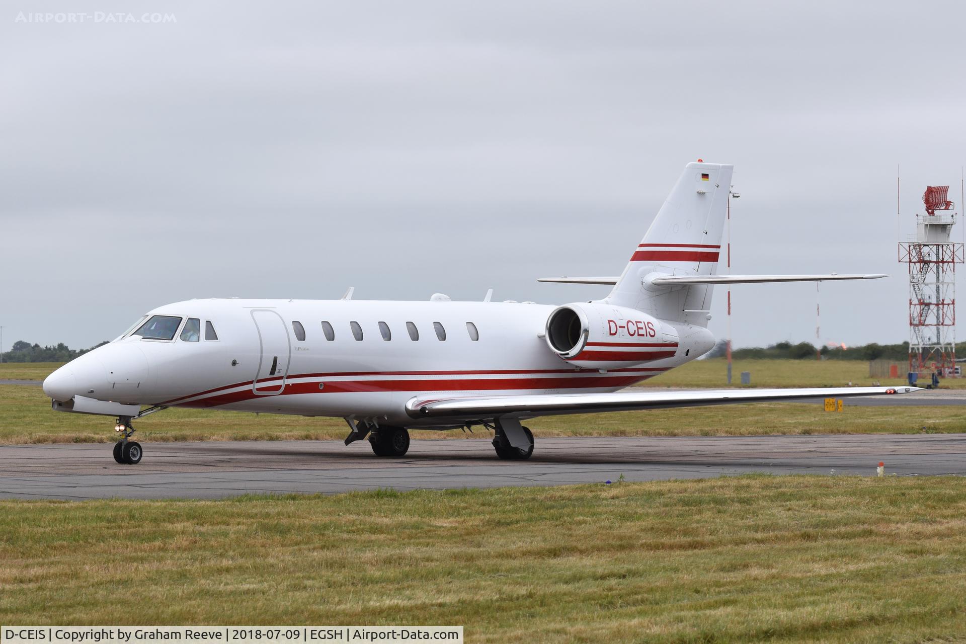 D-CEIS, 2008 Cessna 680 Citation Sovereign C/N 680-0185, Just landed at Norwich.