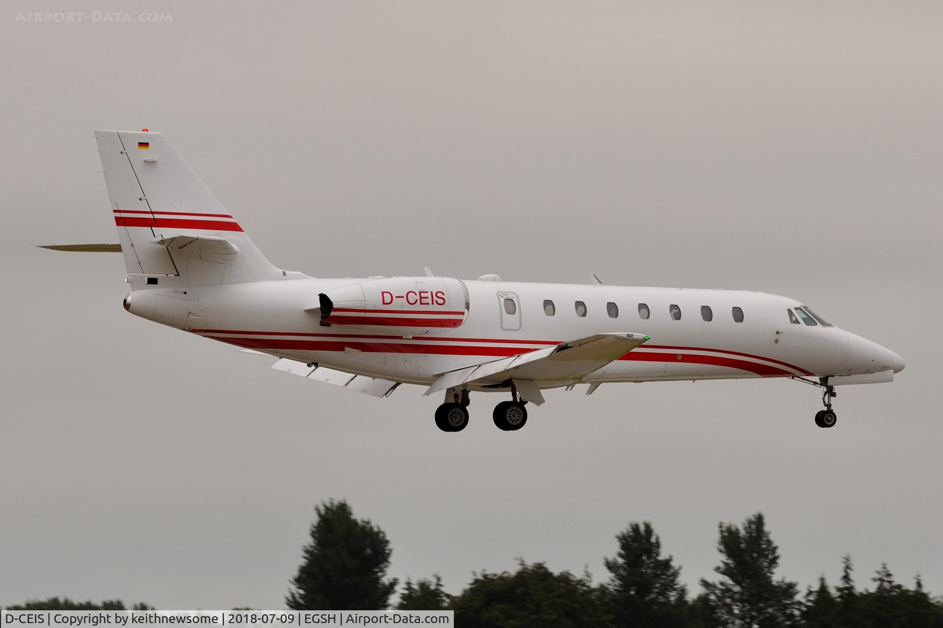 D-CEIS, 2008 Cessna 680 Citation Sovereign C/N 680-0185, Arriving at Norwich from Verona.