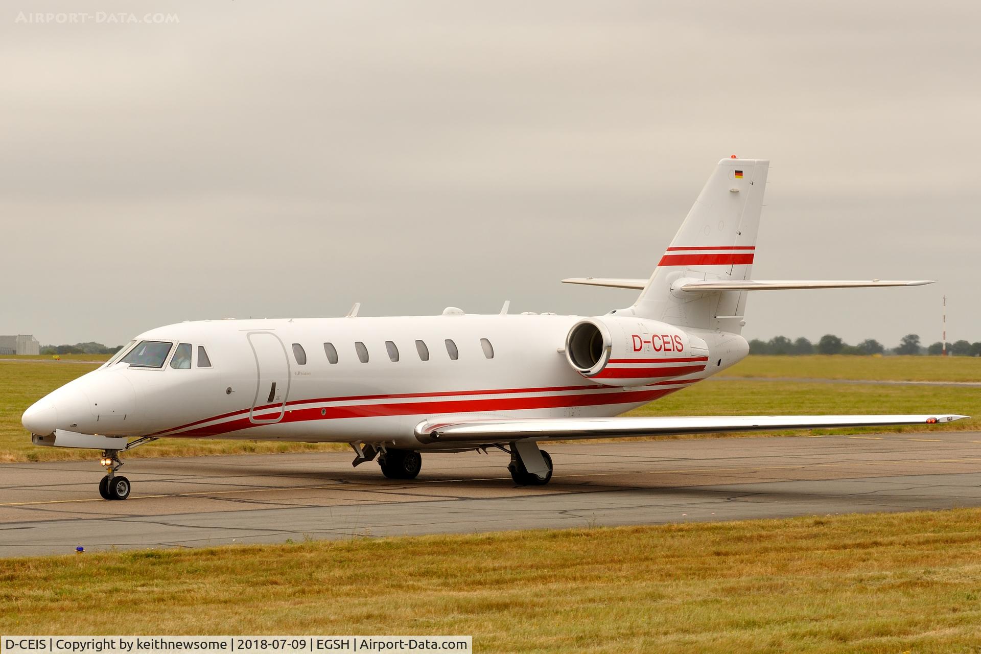 D-CEIS, 2008 Cessna 680 Citation Sovereign C/N 680-0185, Arriving at Norwich from Verona.