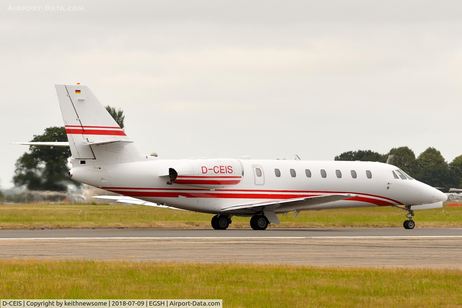 D-CEIS, 2008 Cessna 680 Citation Sovereign C/N 680-0185, Leaving Norwich for Manchester.