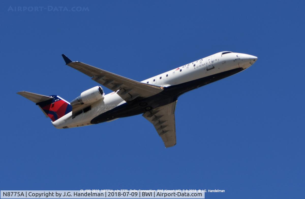 N8775A, 2003 Canadair CRJ-440 (CL-600-2B19) Regional Jet C/N 7775, Take off at BWI.