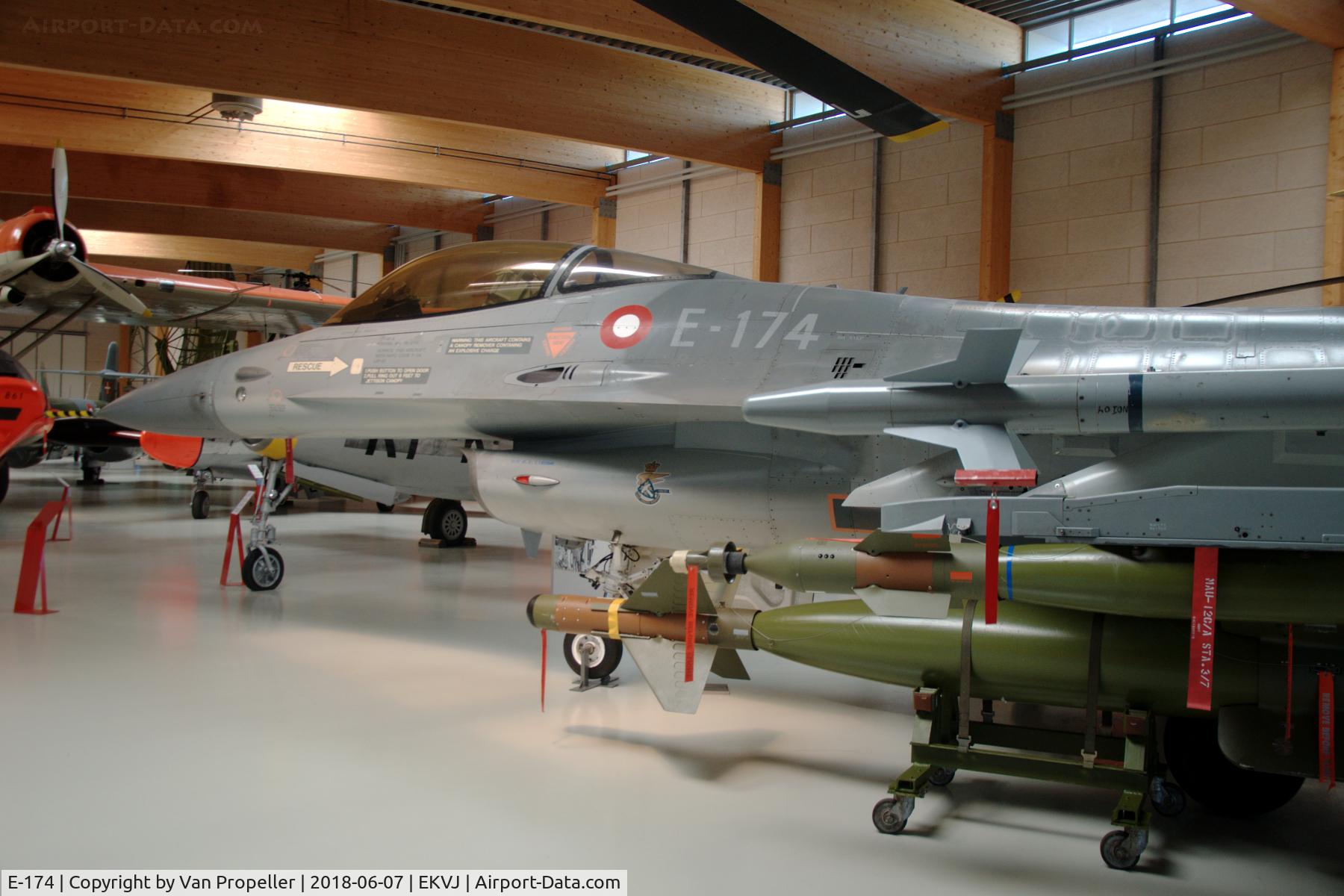 E-174, 1979 SABCA F-16AM Fighting Falcon C/N 6F-1, Royal Danish Air Force F-16AM in Danmarks Flymuseum at Stauning airport