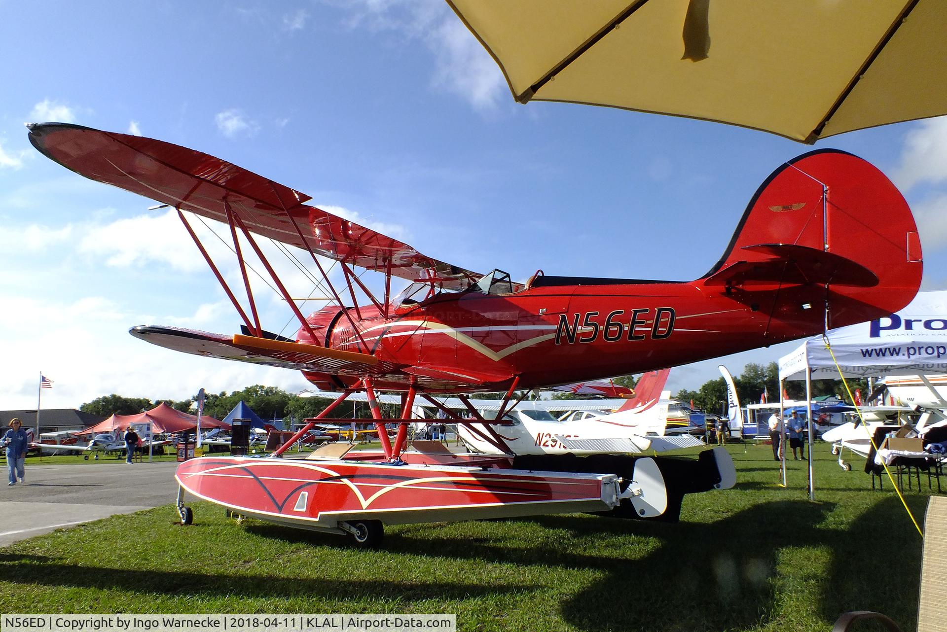 N56ED, 1998 Waco YMF-F5C C/N F5C082, Waco YMF-F5C on amphibious floats at 2018 Sun 'n Fun, Lakeland FL