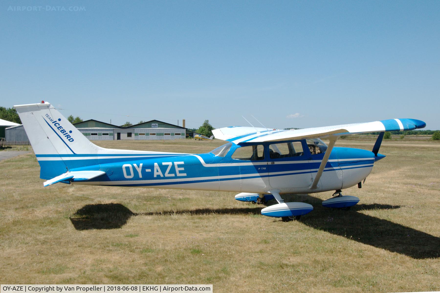 OY-AZE, 1973 Reims F172M Skyhawk C/N 1021, Reims-Cessna F172M parked Herning airfield, Denmark