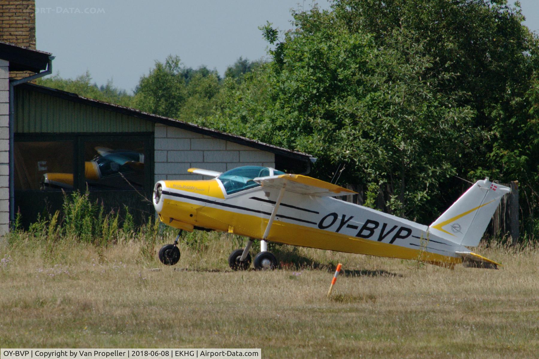 OY-BVP, 1965 Bolkow Bo-208C Junior C/N 588, Bölkow Bo 208C Junior parked at Herning airfield, looking sorry for itself without propeller