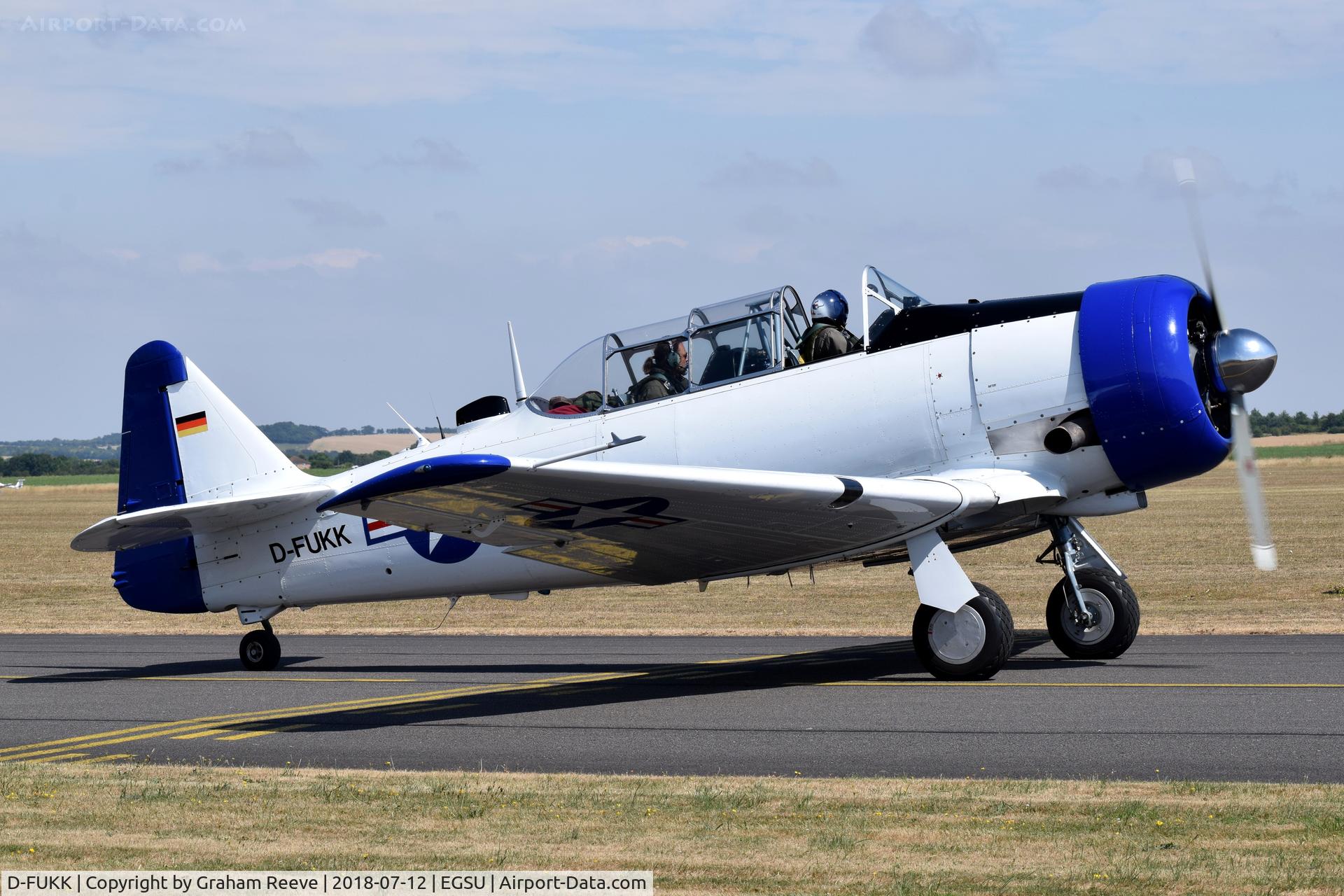 D-FUKK, Canadian Car & Foundry T-6 Harvard Mk4 C/N CCF4-046, Departing from Duxford.