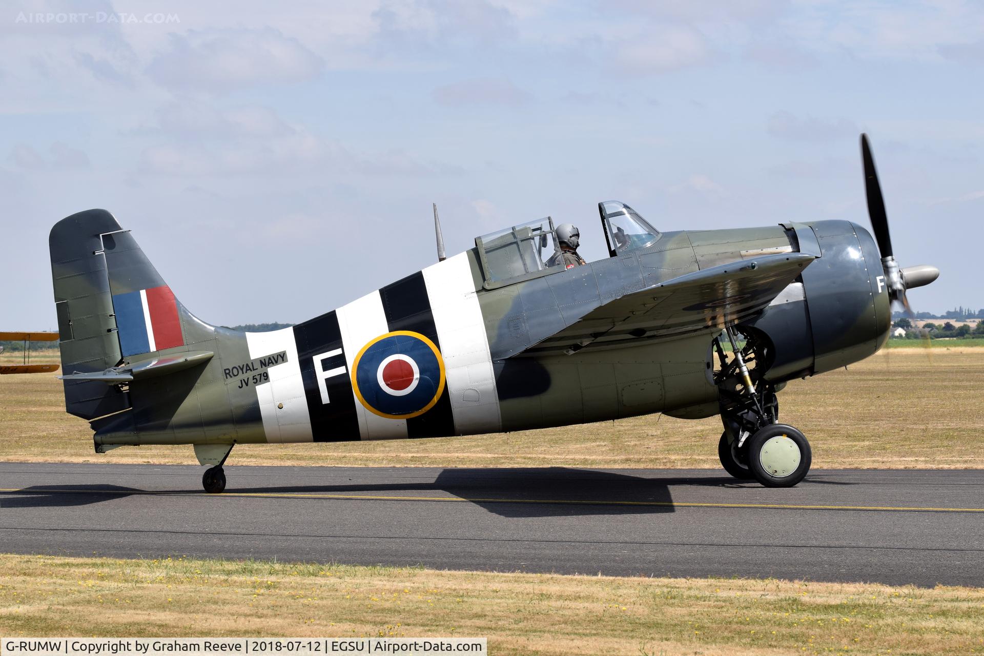G-RUMW, 1944 General Motors (Grumman) FM-2 Wildcat C/N 5765, Departing from Duxford.