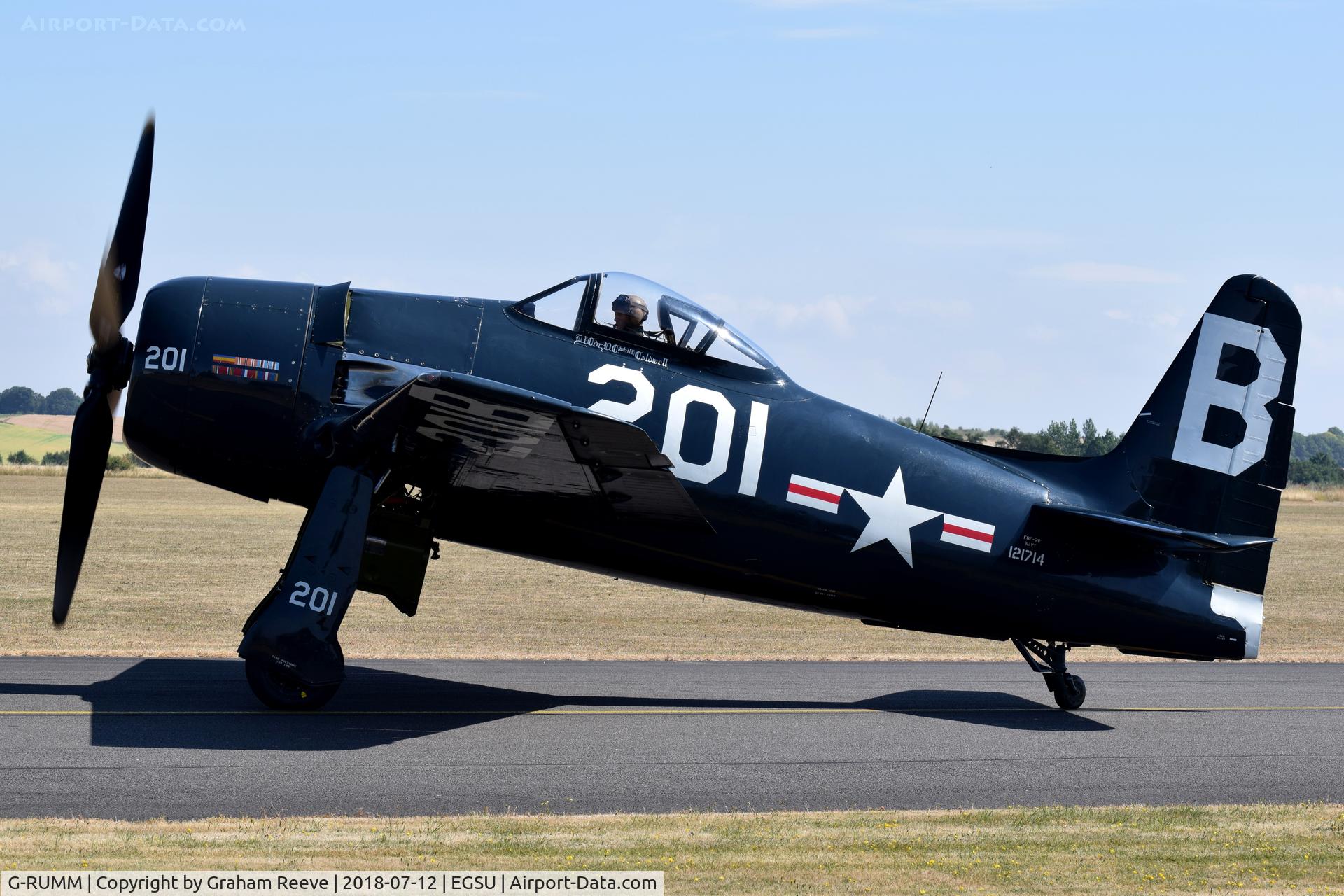 G-RUMM, 1948 Grumman F8F-2 (G58) Bearcat C/N D.1088, Departing from Duxford.