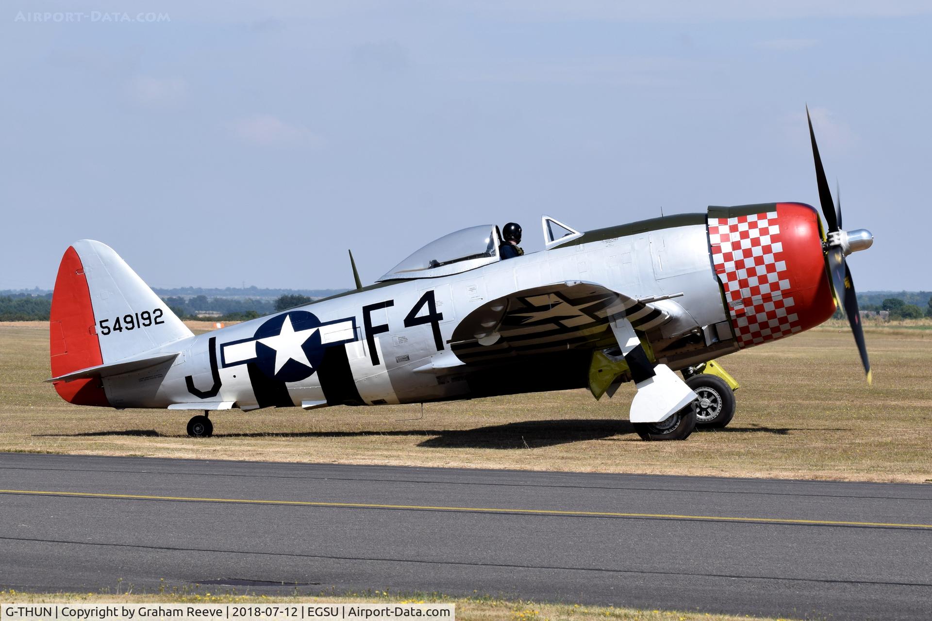G-THUN, 1945 Republic P-47D Thunderbolt C/N 399-55731, Departing from Duxford.