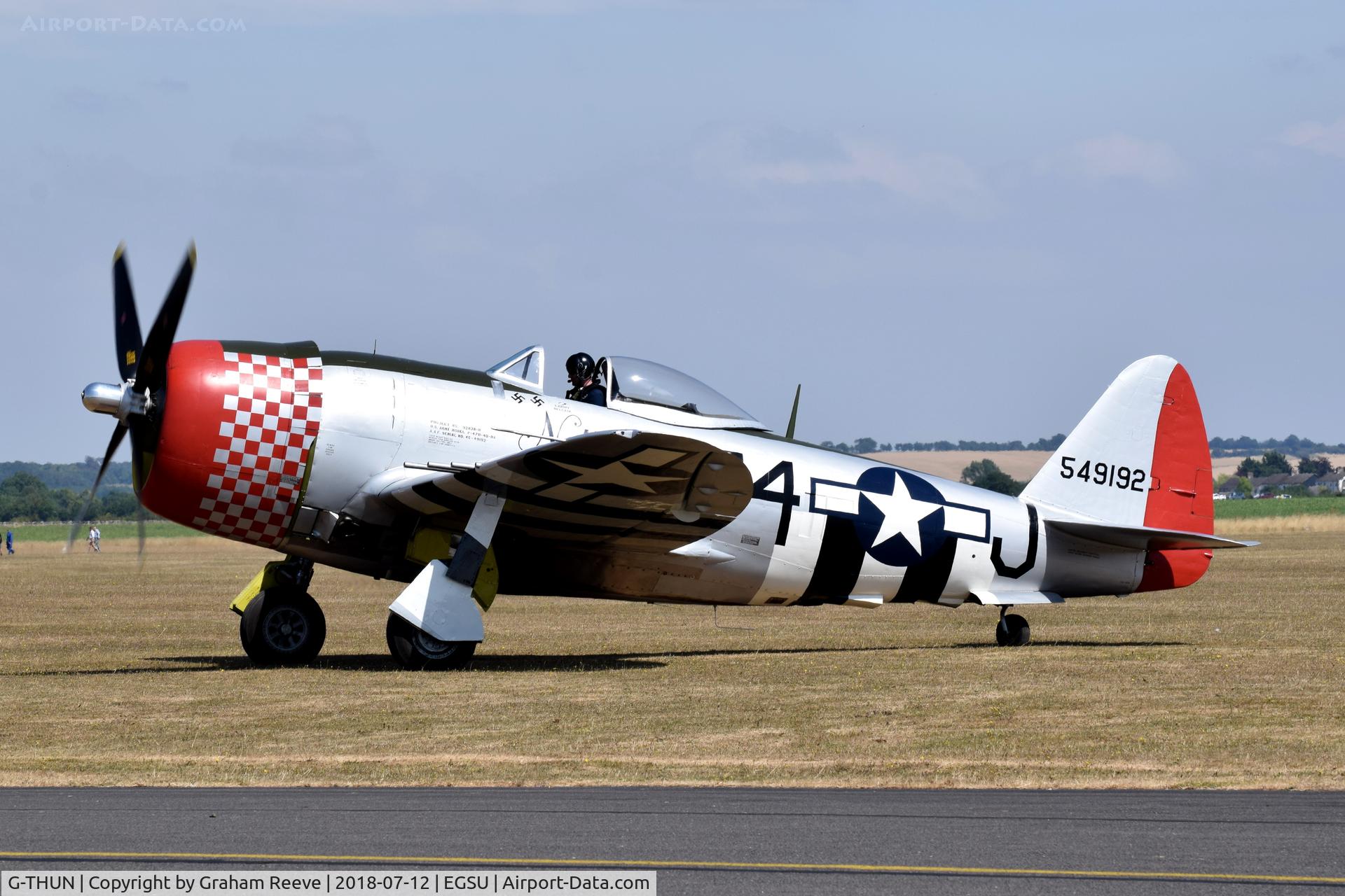 G-THUN, 1945 Republic P-47D Thunderbolt C/N 399-55731, Departing from Duxford.