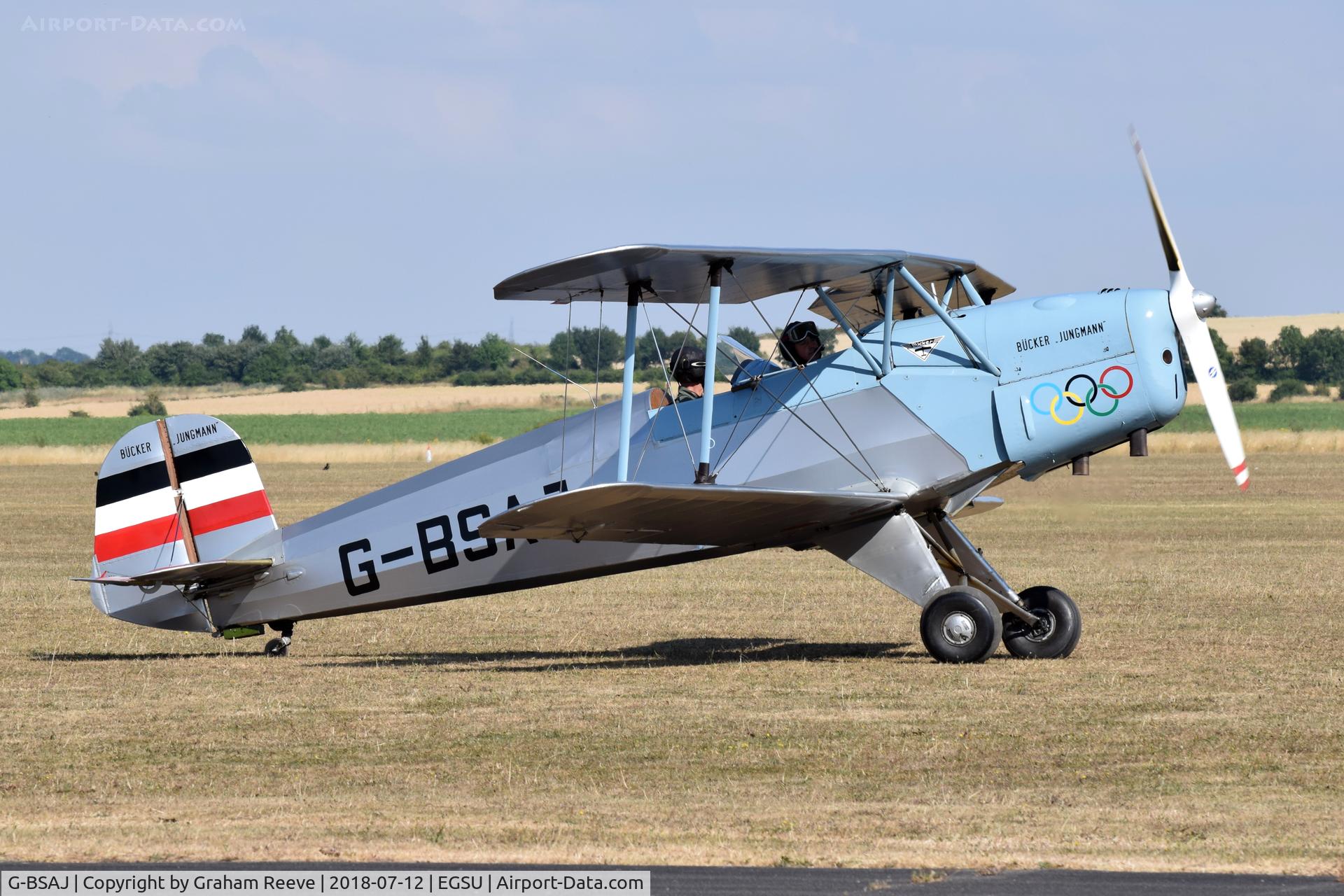 G-BSAJ, 1954 CASA 1-131E Jungmann C/N 2209, Departing from Duxford.