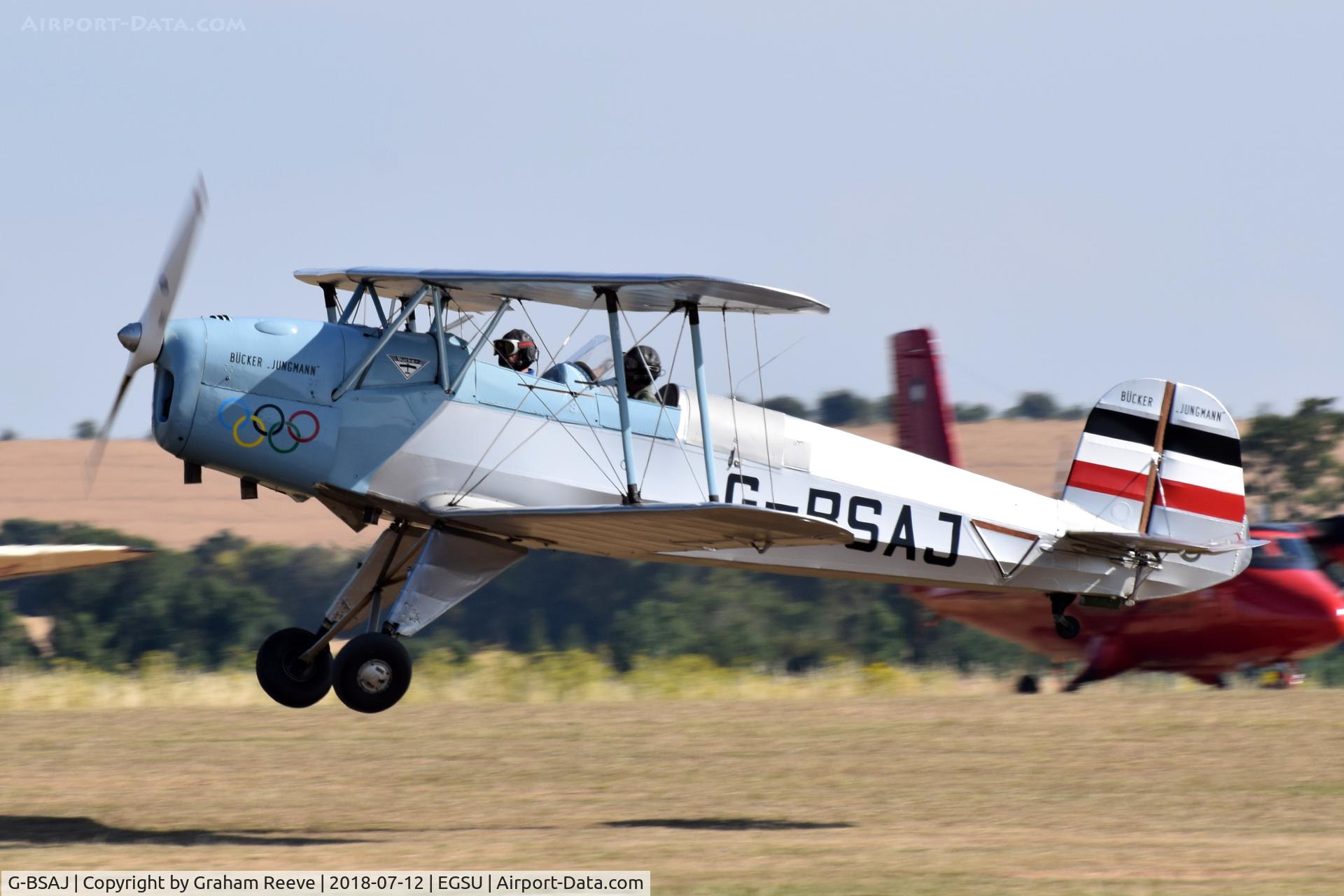 G-BSAJ, 1954 CASA 1-131E Jungmann C/N 2209, Departing from Duxford.