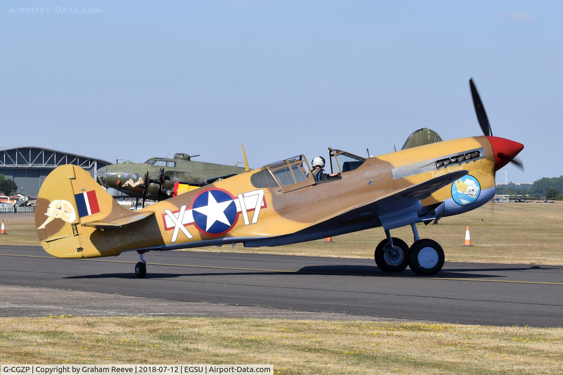 G-CGZP, 1942 Curtiss P-40F Warhawk C/N 19503, About to depart from Duxford.