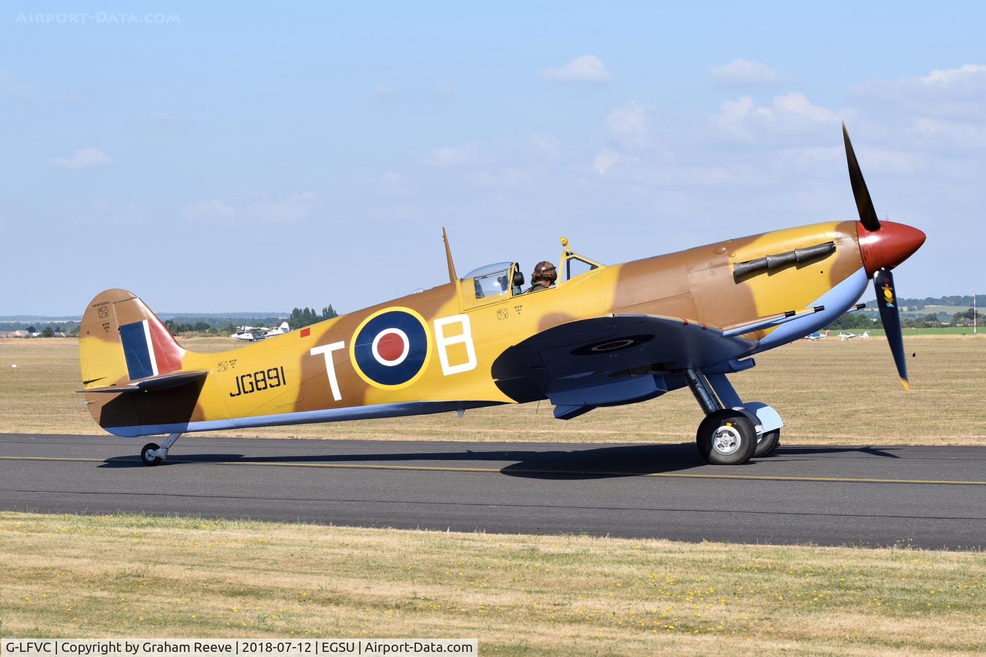 G-LFVC, 1943 Supermarine 349 Spitfire LF.Vc C/N CBAF.2405, About to depart from Duxford.