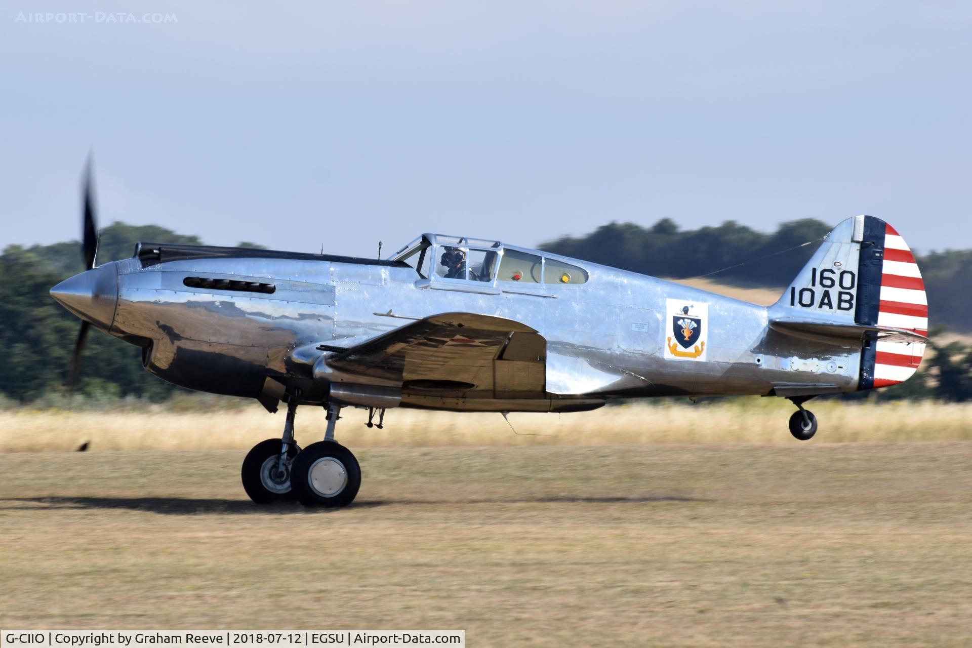 G-CIIO, 1941 Curtiss P-40C Warhawk C/N 16161, landing at Duxford.