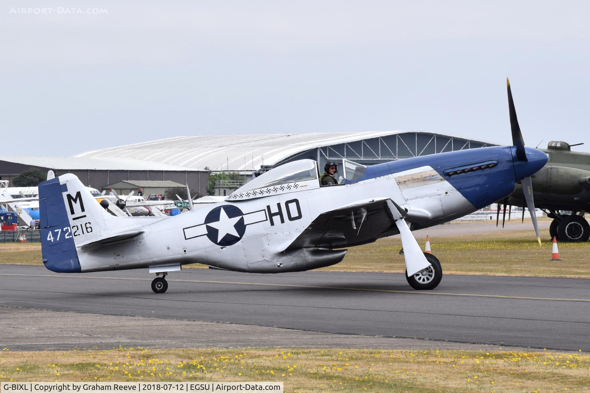 G-BIXL, 1944 North American P-51D Mustang C/N 122-38675, About to depart.