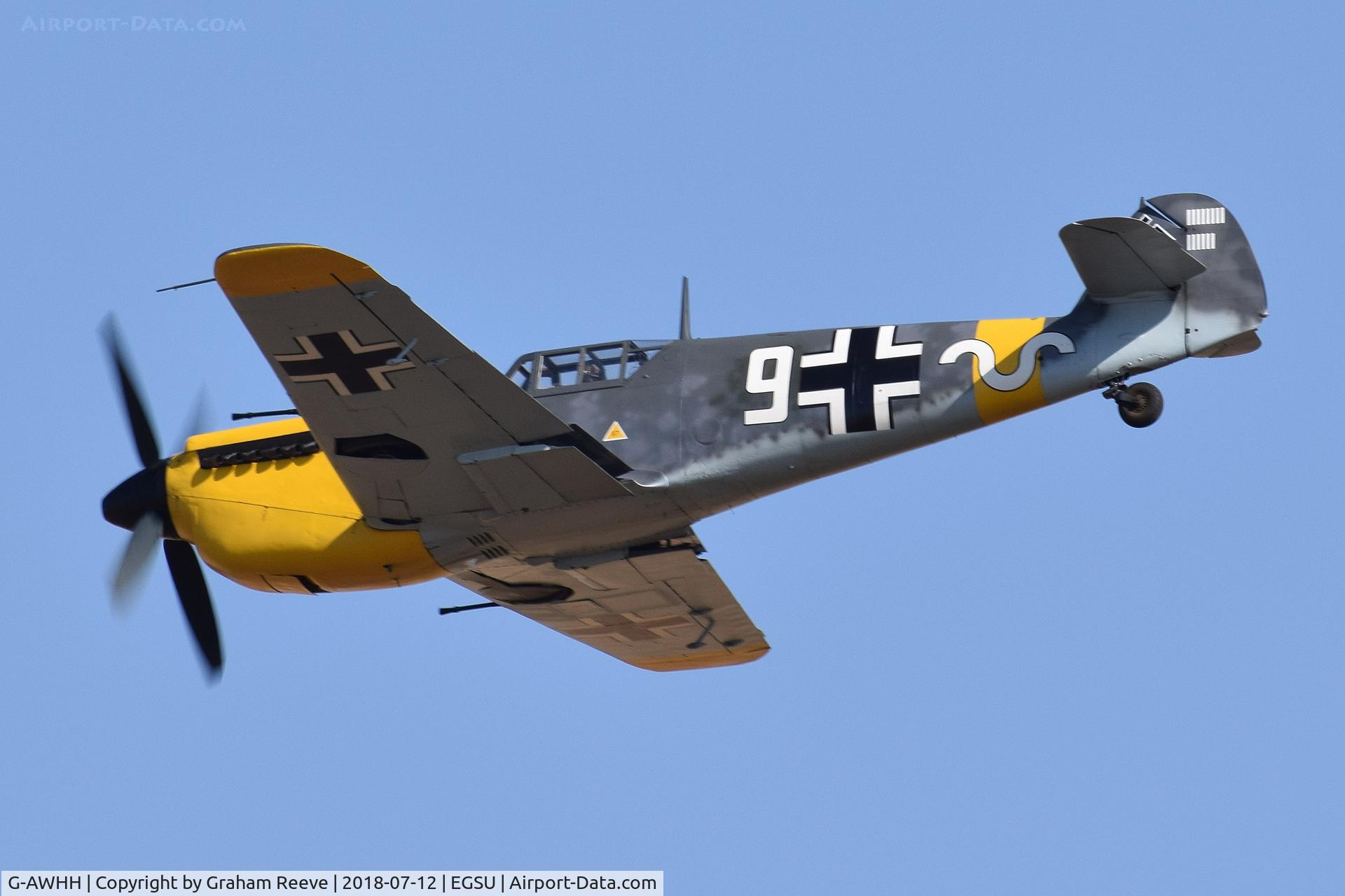G-AWHH, 1958 Hispano HA-1112-M1L Buchon C/N 145, Over head at Duxford.