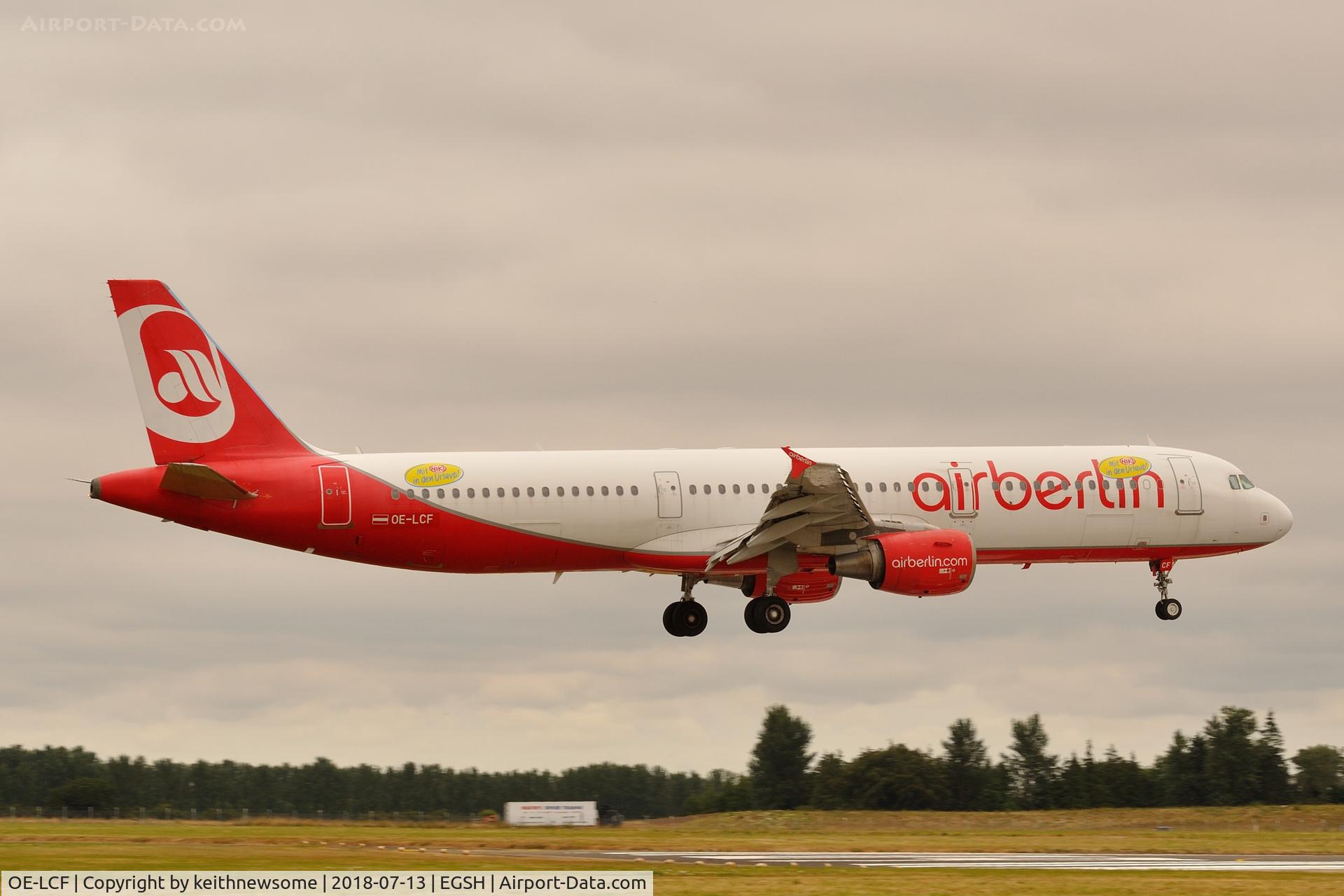 OE-LCF, 2003 Airbus A321-211 C/N 1966, Arriving at Norwich for paintwork.
