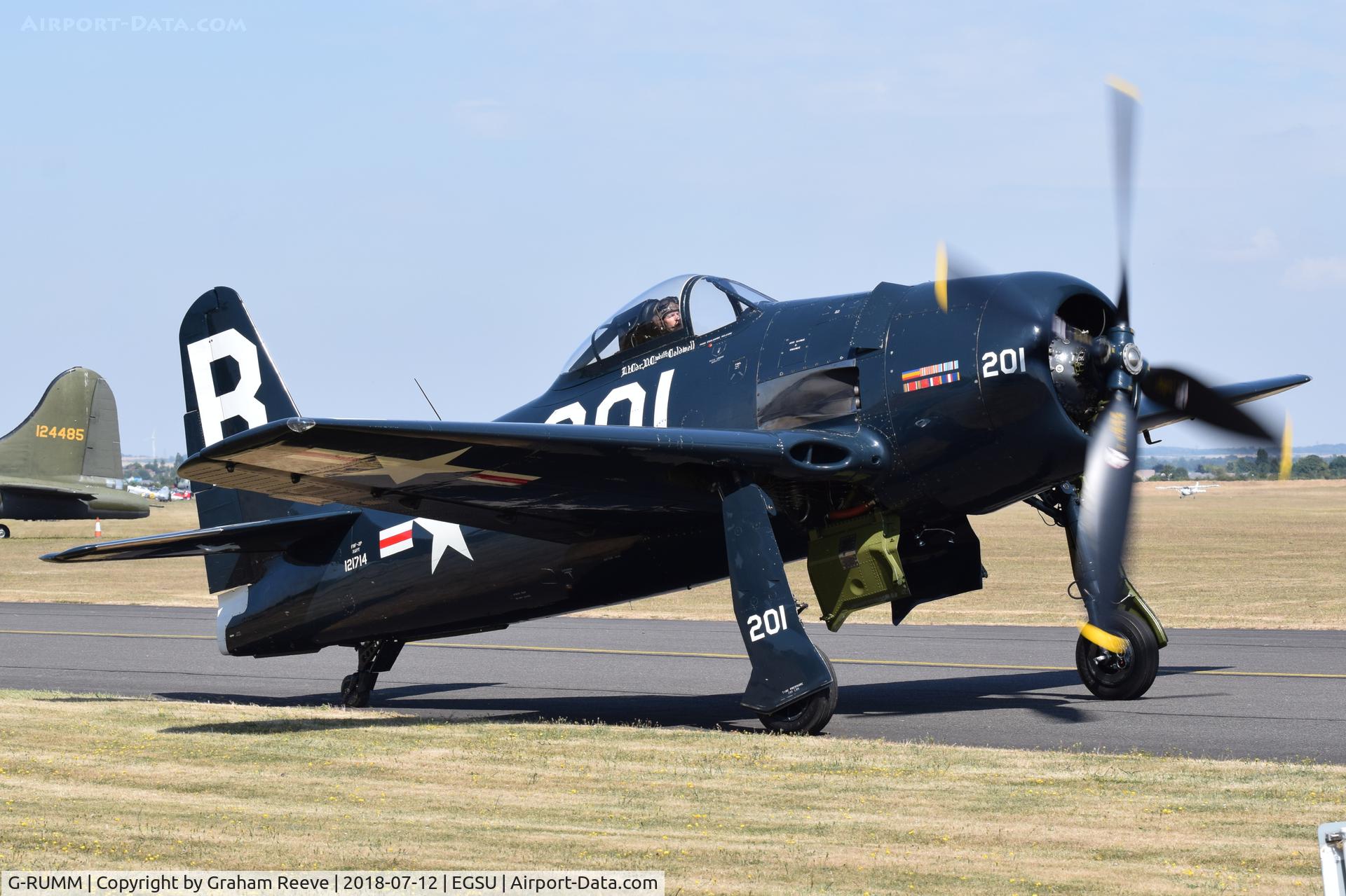 G-RUMM, 1948 Grumman F8F-2 (G58) Bearcat C/N D.1088, About to depart from Duxford.
