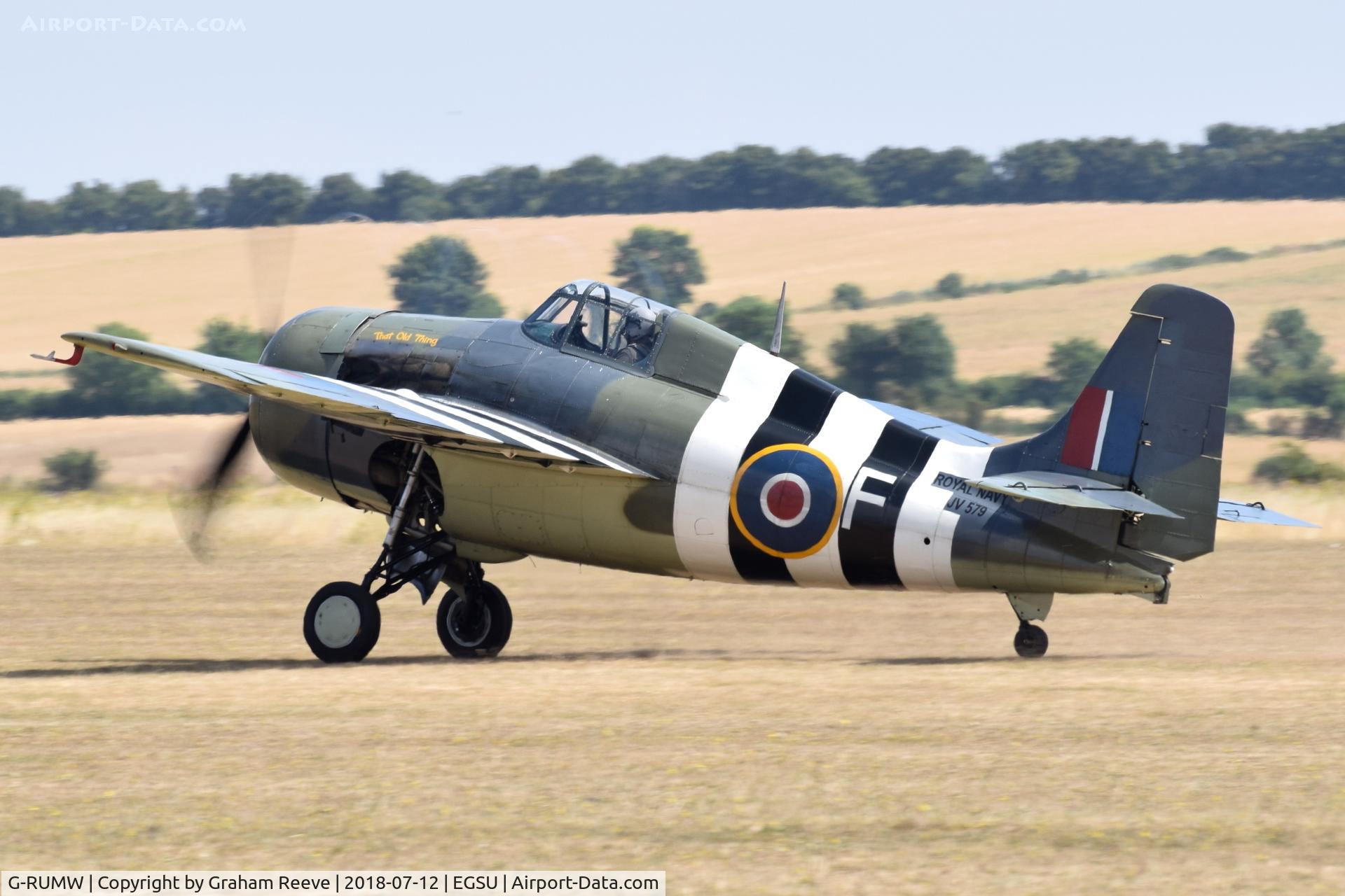G-RUMW, 1944 General Motors (Grumman) FM-2 Wildcat C/N 5765, Departing from Duxford.