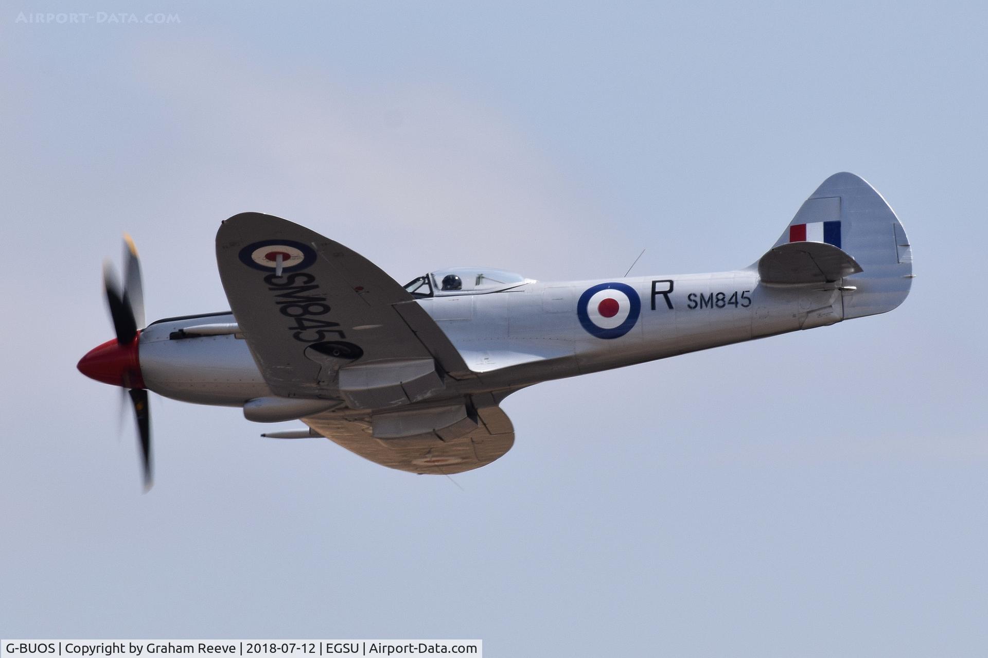 G-BUOS, 1945 Supermarine 394 Spitfire FR.XVIIIe C/N 6S/672224, Over head at Duxford.