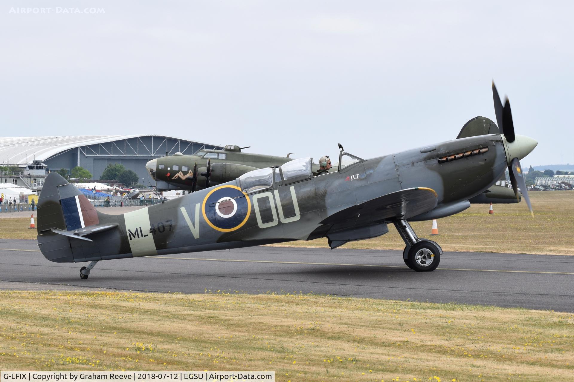 G-LFIX, 1944 Supermarine 509 Spitfire LF.IX (T.IX) C/N CBAF.8463, About to depart from Duxford.