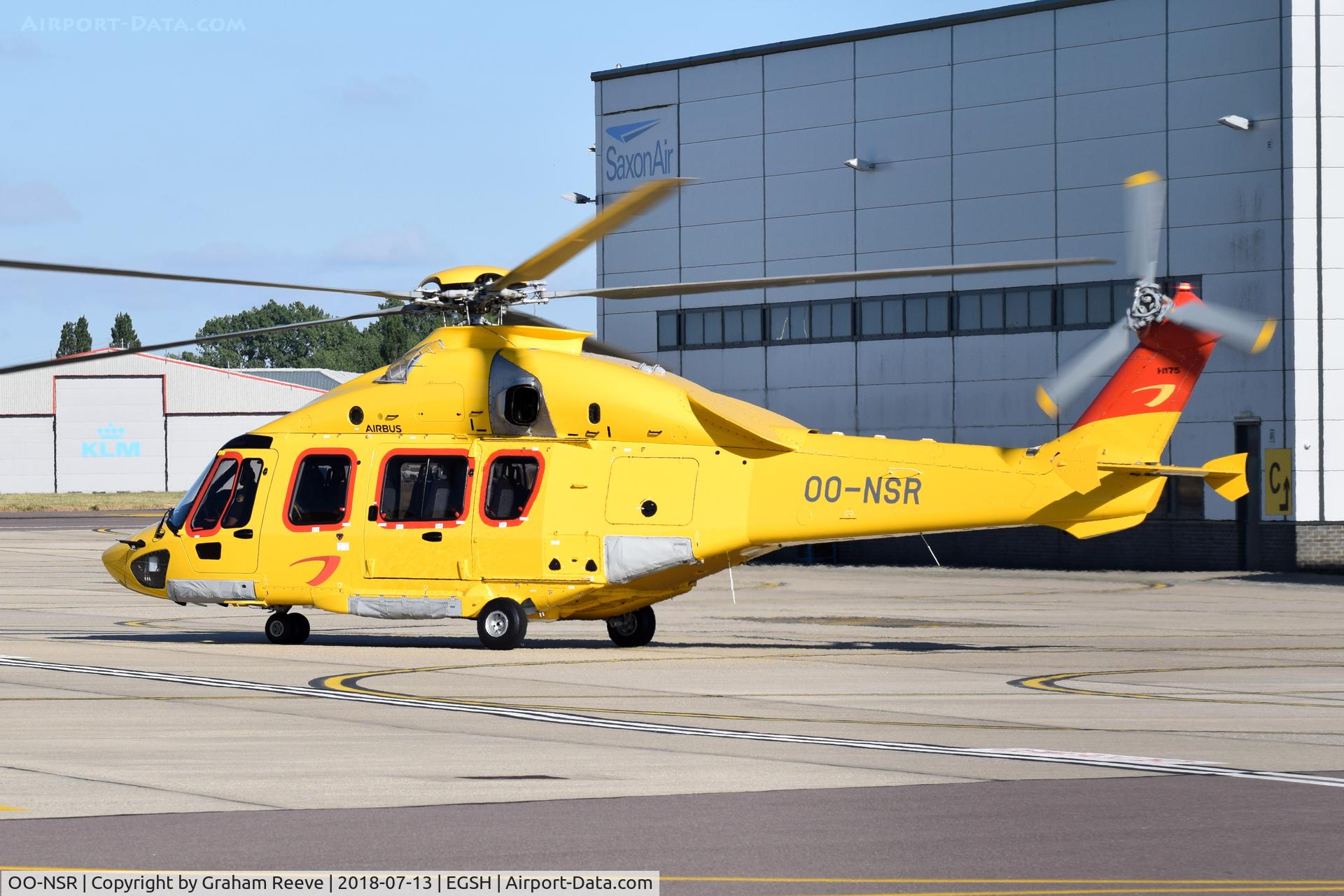 OO-NSR, 2018 Airbus Helicopters EC-175B C/N 5033, Departing from Norwich.