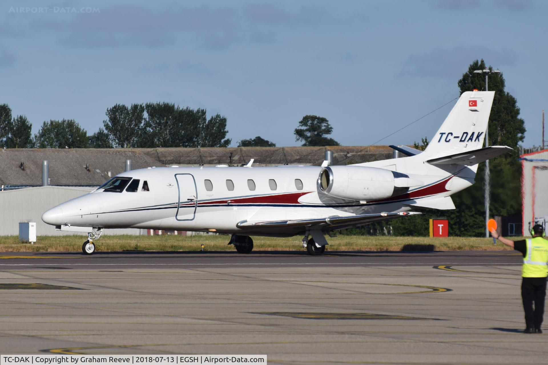 TC-DAK, 2009 Cessna 560XL Citation XLS+ C/N 560-6048, Just landed at Norwich.