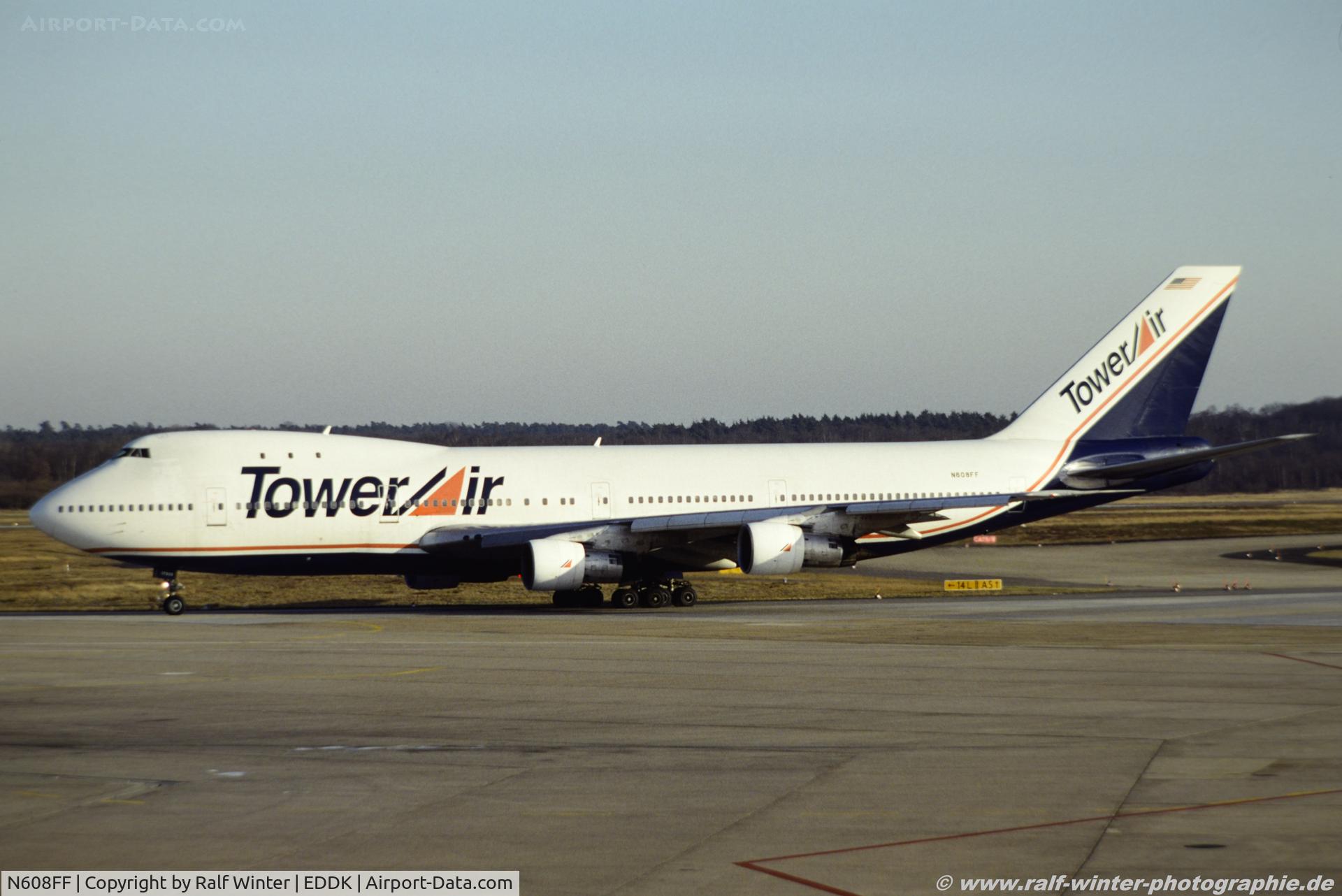 N608FF, 1970 Boeing 747-131 C/N 19672, Boeing 747-131 - FF TOW Tower Air ist American Express - 19672 - N608FF - 02.1993 - CGN