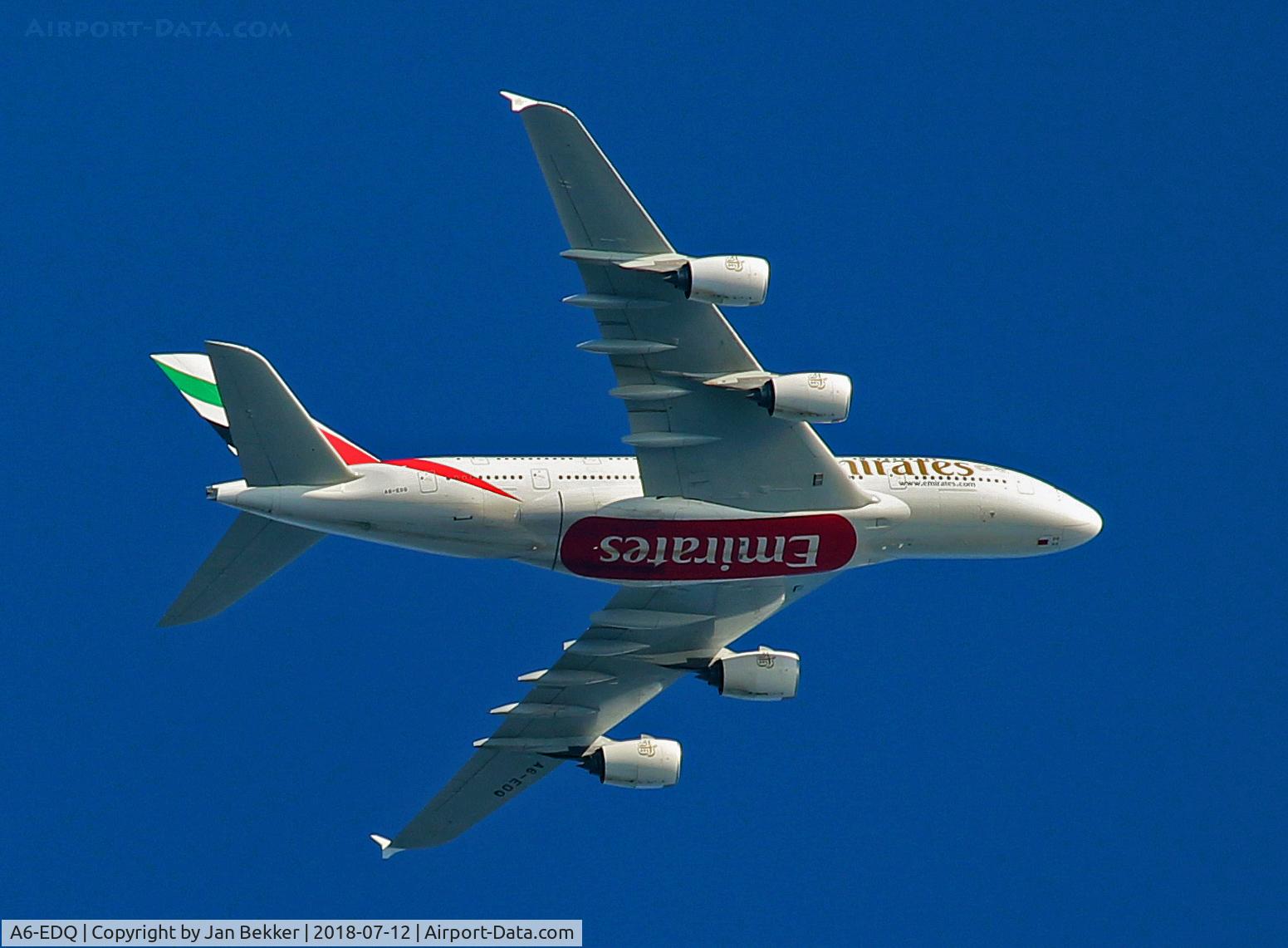 A6-EDQ, 2011 Airbus A380-861 C/N 080, Flying over Lelystad (EHLE) direction Schiphol Amsterdam (EHAM)