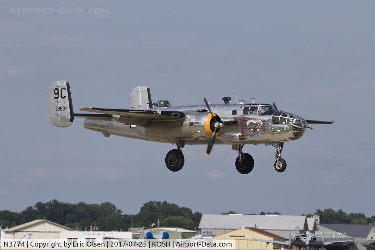 N3774, 1943 North American B-25D Mitchell C/N 100-23960, B-5D landing at Oshkosh