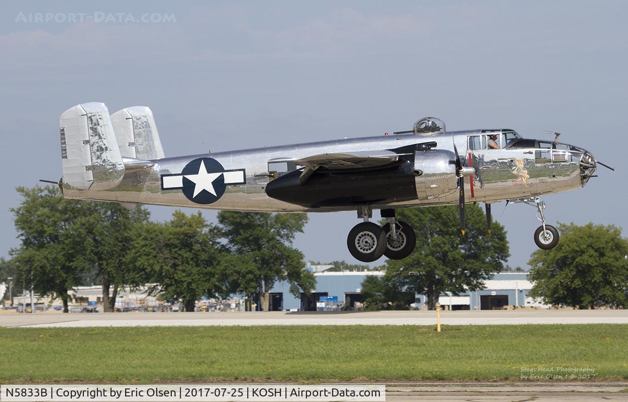 N5833B, 1945 North American B-25J Mitchell Mitchell C/N 108-47735, Lady Luck landing at Oshkosh.