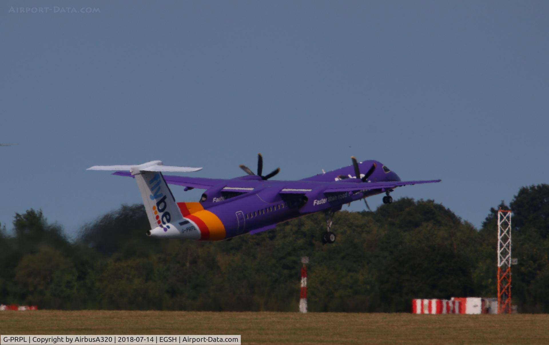 G-PRPL, 2011 Bombardier DHC-8-402 Dash 8 C/N 4380, Departing RWY 09 Jersey bound
