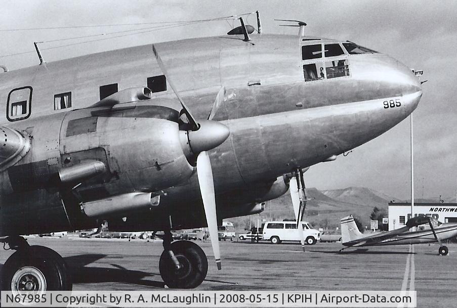 N67985, Curtiss C-46 Commando C/N 22538, private ownership.
Air America lettering visible where removed from starboard side.
APR-'78.