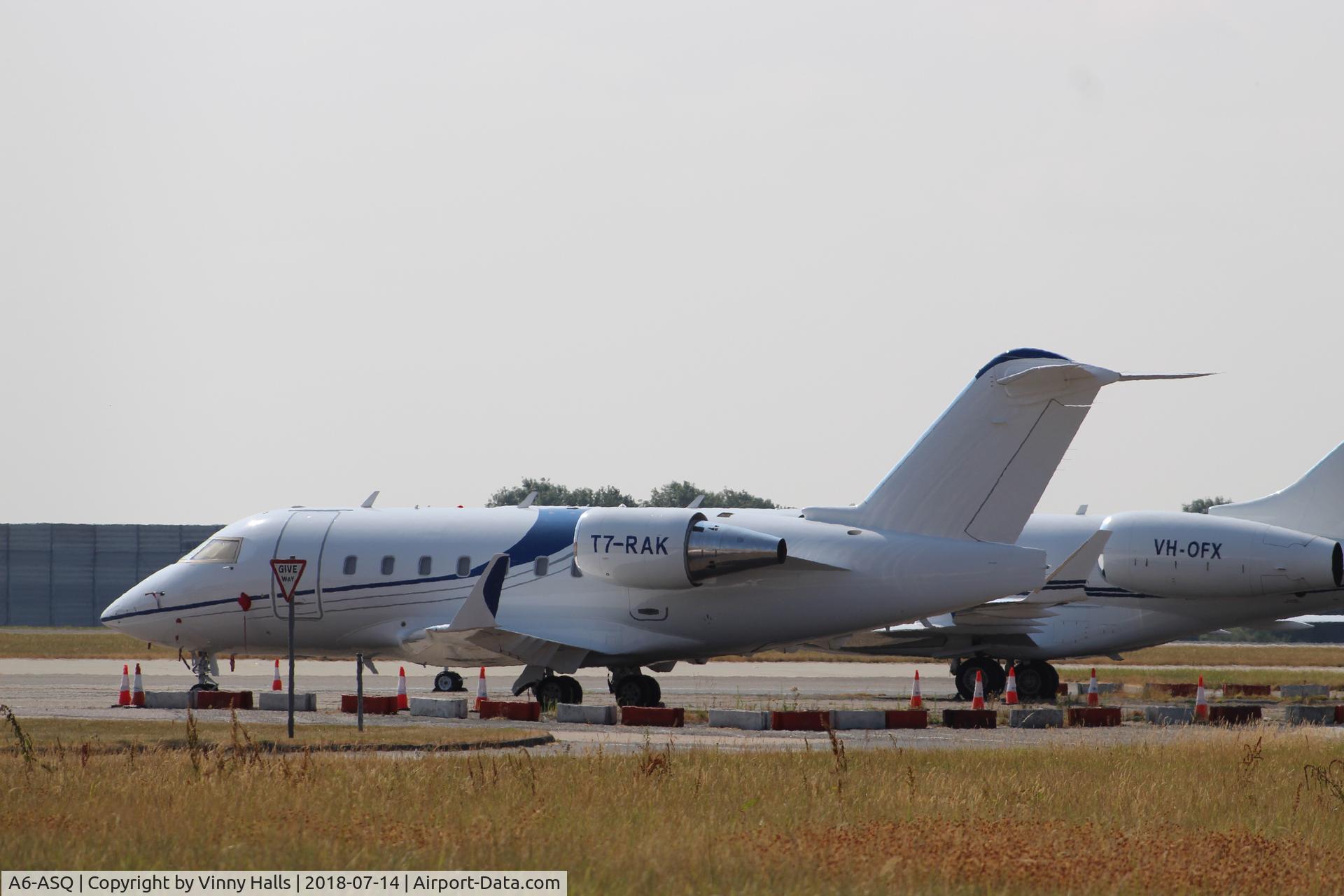 A6-ASQ, 2008 Bombardier Challenger 604 (CL-600-2B16) C/N 5583, Stanstead Airport, has carried Reg, No's N604HQ, N121SA, N67ZS, A6-ASO, & N121ET. Now A7-RAK