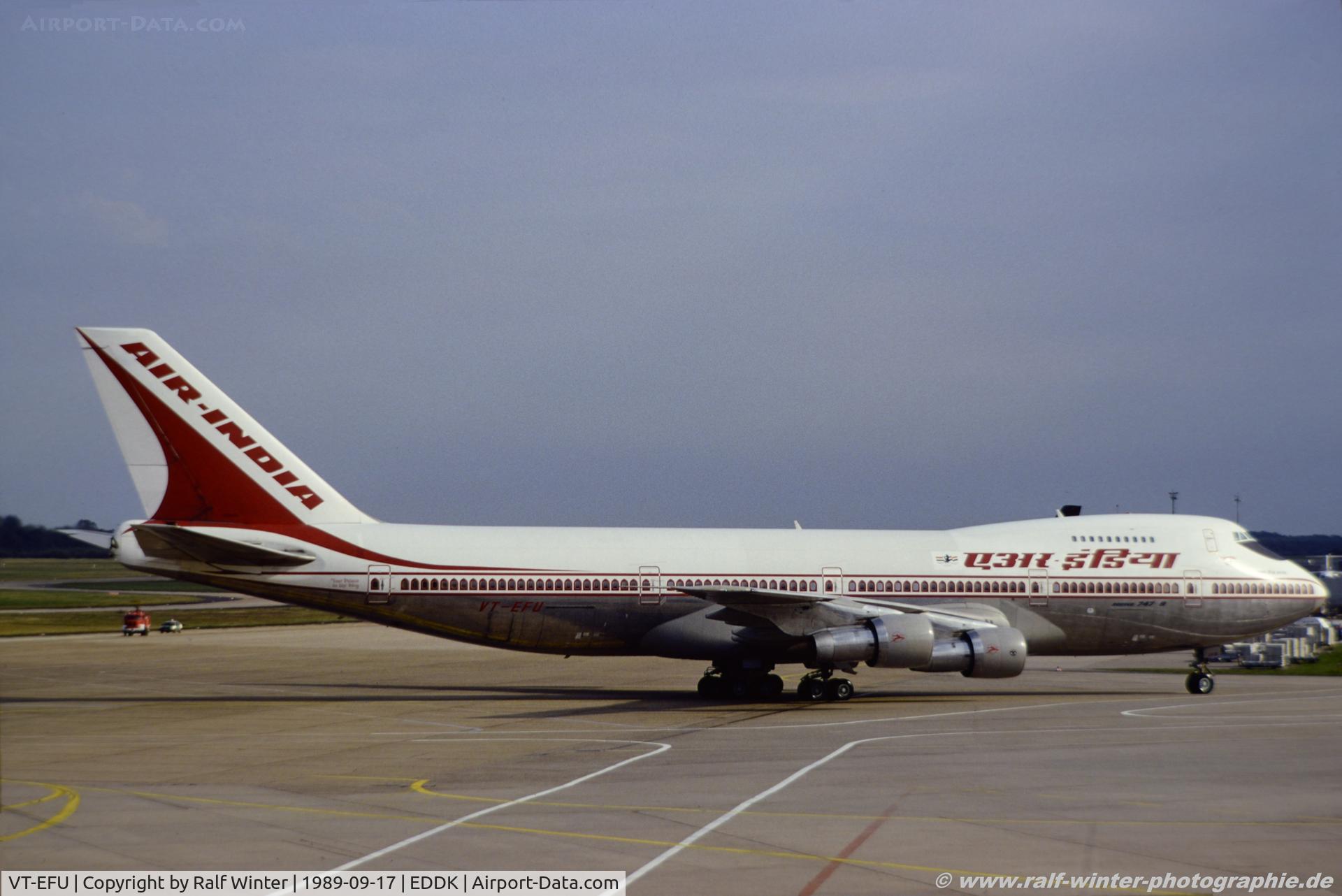 VT-EFU, 1979 Boeing 747-237B C/N 21289, Boeing 747-237B - AI AIC Air India 'Krishna Deva Raya' - VT-EFU - 17.09.1989 - CGN