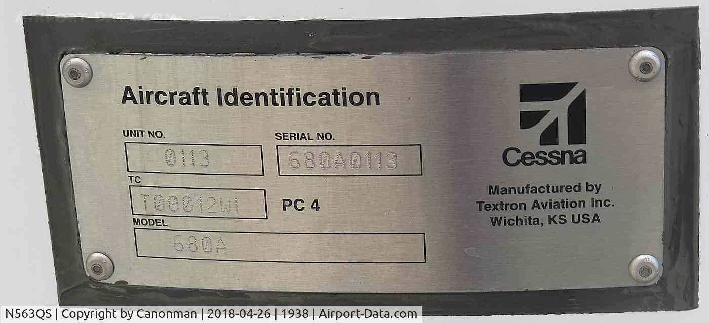 N563QS, 2017 Cessna 680A Citation Latitude C/N 680A-0113, Identification