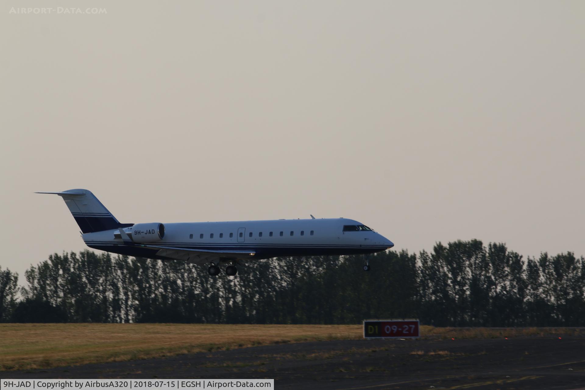 9H-JAD, 2005 Bombardier Challenger 850 (CL-600-2B19) C/N 8060, Arriving at Norwich for work with Air Livery