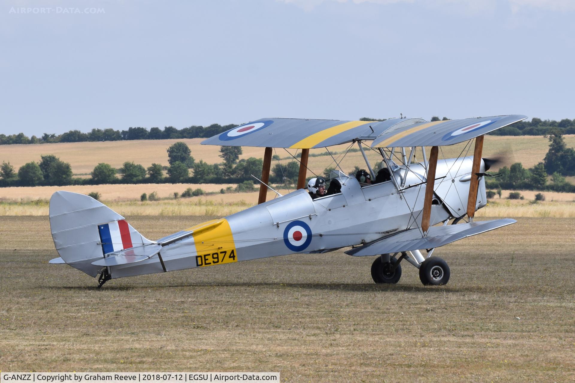 G-ANZZ, 1944 De Havilland DH-82A Tiger Moth II C/N 85834, About to depart from Duxford.
