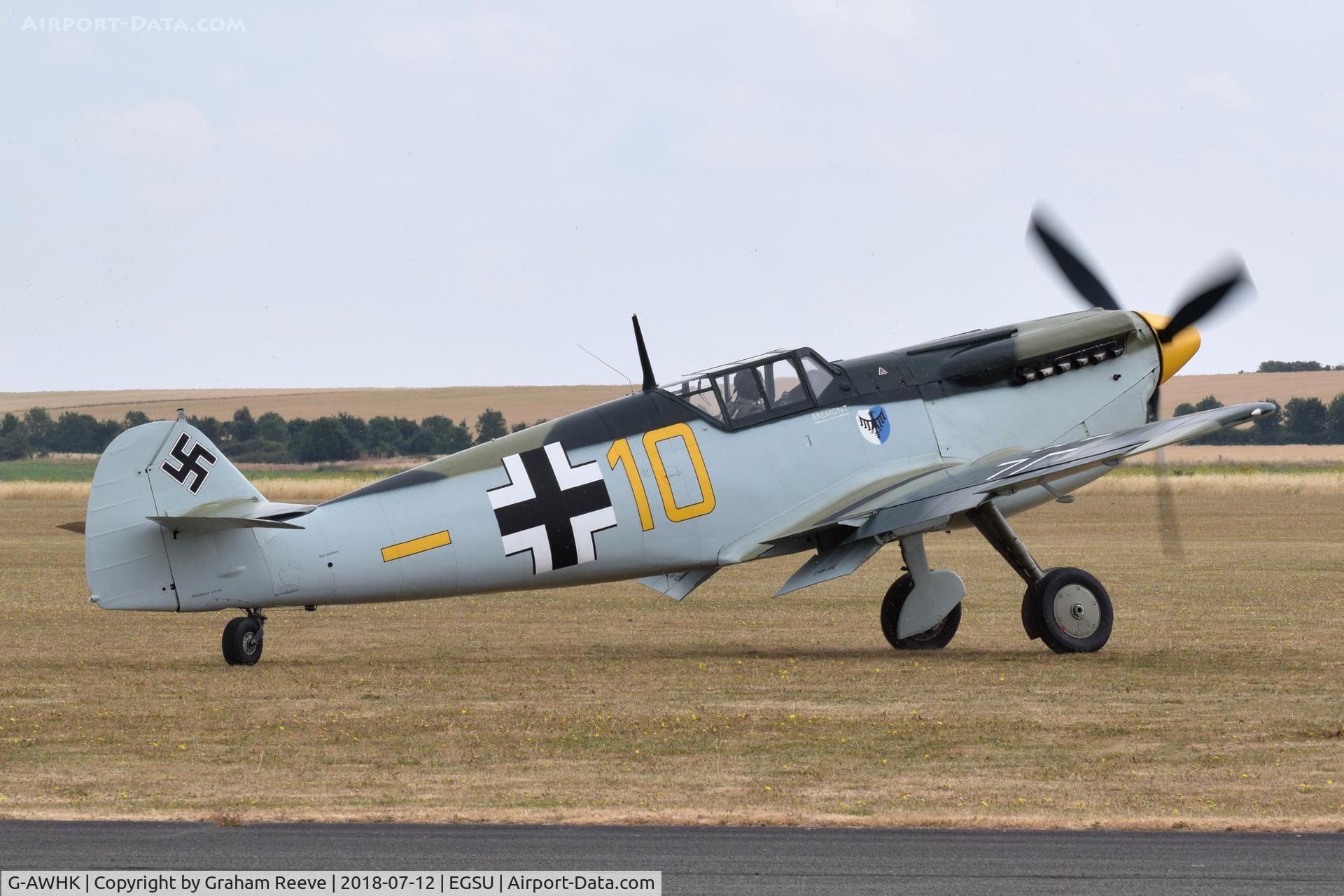 G-AWHK, 1949 Hispano HA-1112-M1L Buchon C/N 172, About to depart from Duxford.