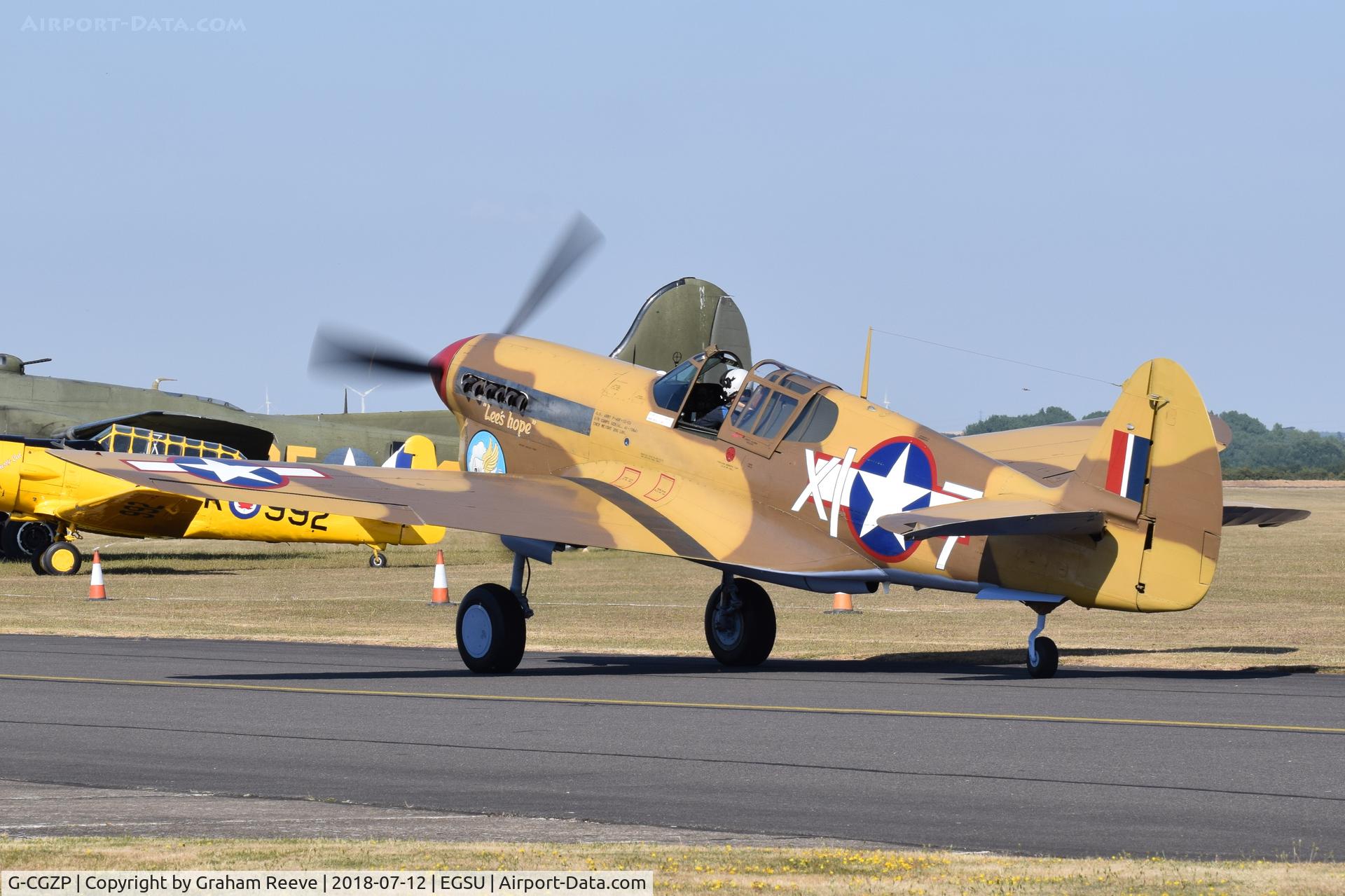 G-CGZP, 1942 Curtiss P-40F Warhawk C/N 19503, About to depart from Duxford.