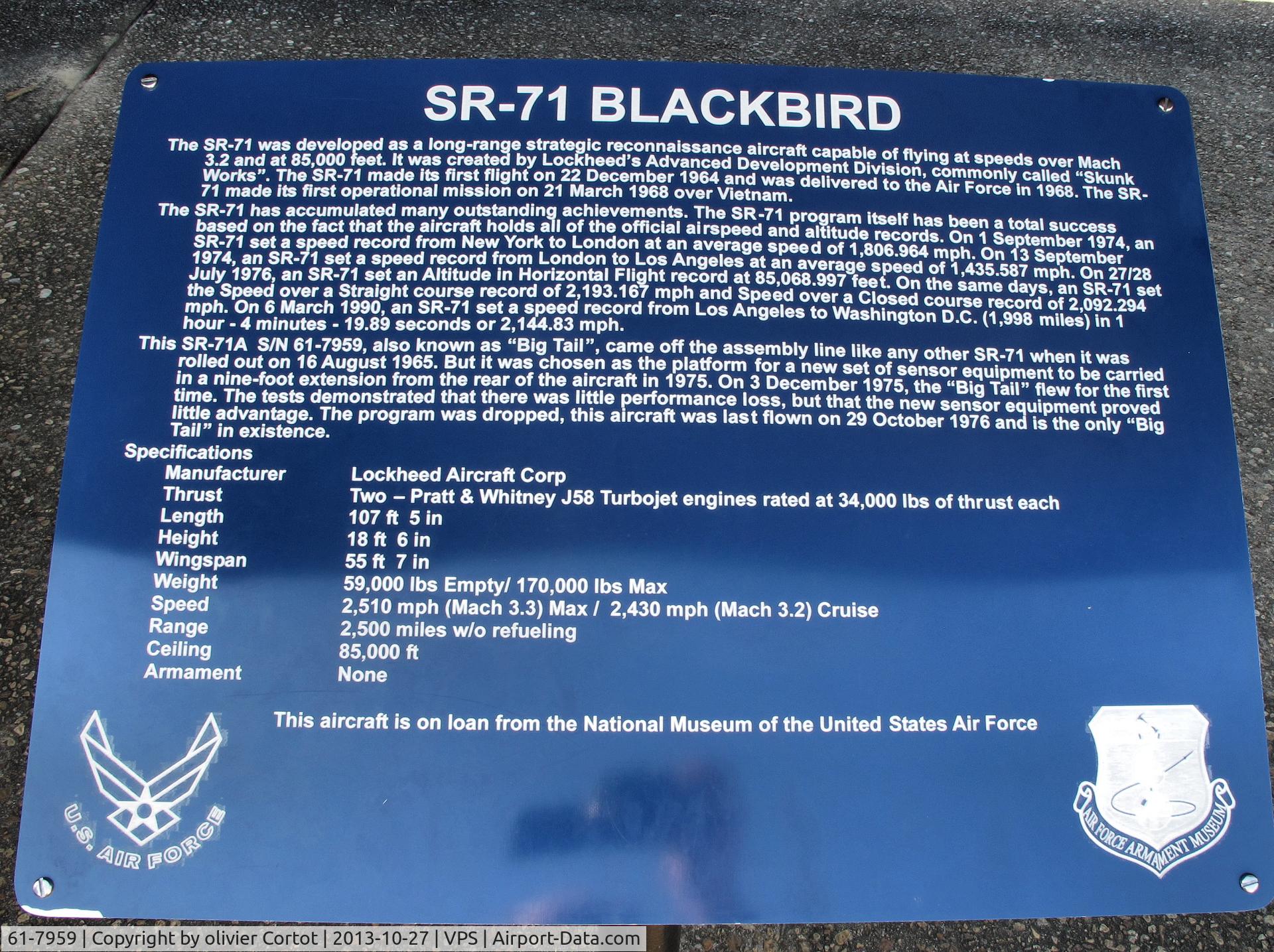 61-7959, 1961 Lockheed SR-71A Blackbird C/N 2010, history of the plane