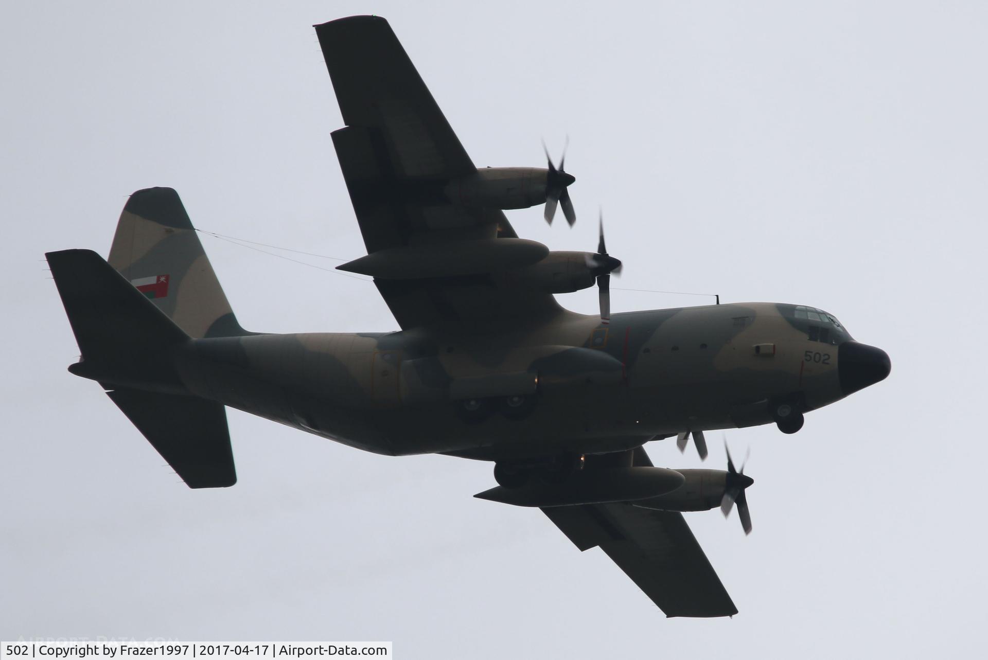 502, 1981 Lockheed C-130H Hercules C/N 4916, on approach to Bournemouth