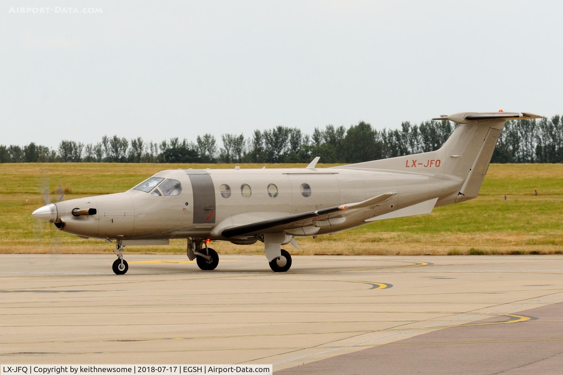 LX-JFQ, 2007 Pilatus PC-12/47 C/N 876, Arriving at Norwich from Venice.