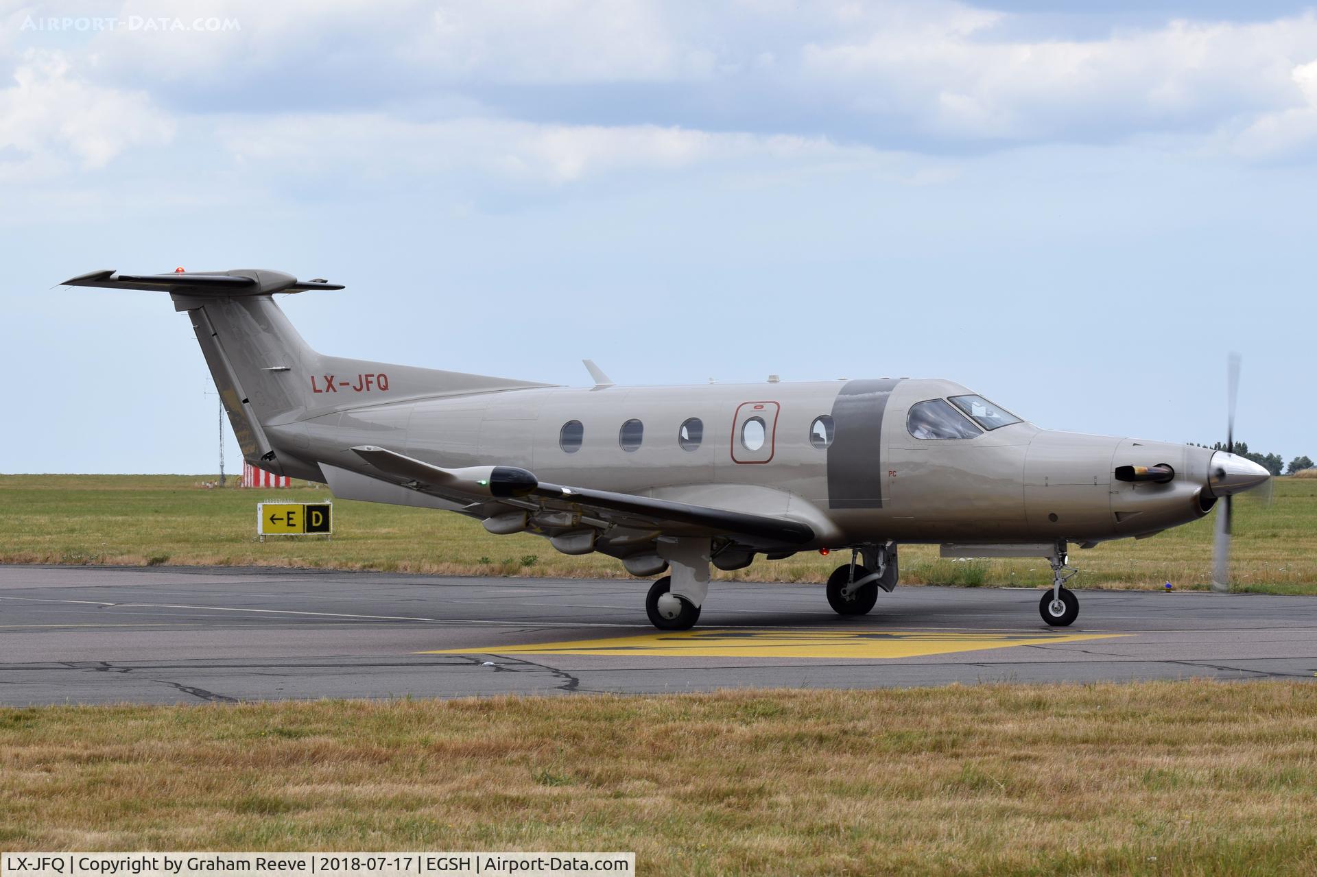 LX-JFQ, 2007 Pilatus PC-12/47 C/N 876, Departing from Norwich.