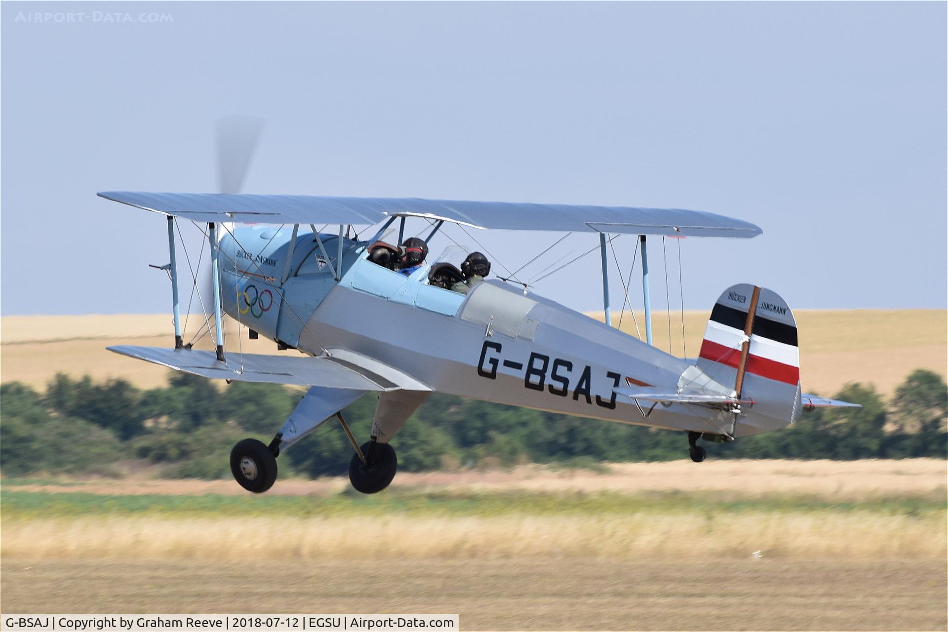 G-BSAJ, 1954 CASA 1-131E Jungmann C/N 2209, Departing from Duxford.