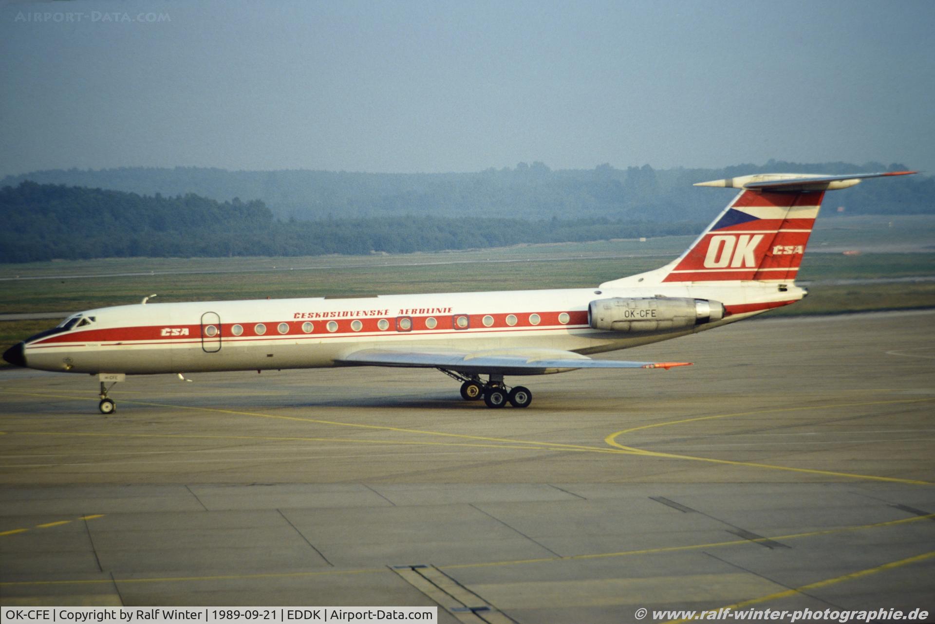 OK-CFE, 1972 Tupolev Tu-134A C/N 2351602, Tupolev Tu-134A - OK CSA CSA Czecheslevenske Aerolinie - 2351602 - OK-CFE - 21.09.1989 - CGN